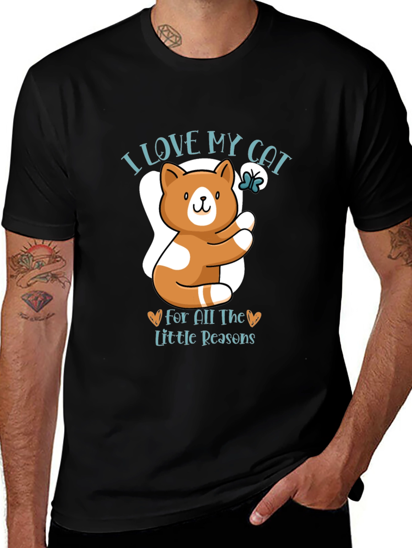 I Love My Cat T-Shirt - Cute Cat & Butterfly Design