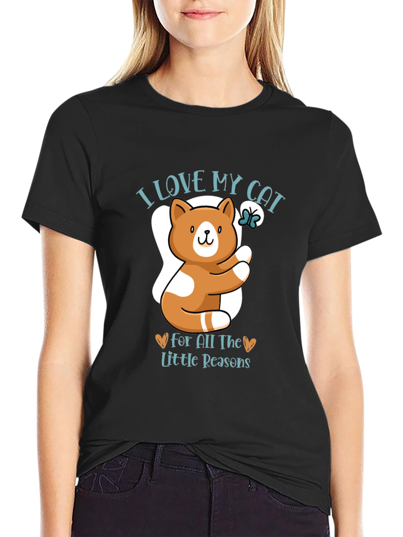 I Love My Cat T-Shirt - Cute Cat & Butterfly Design