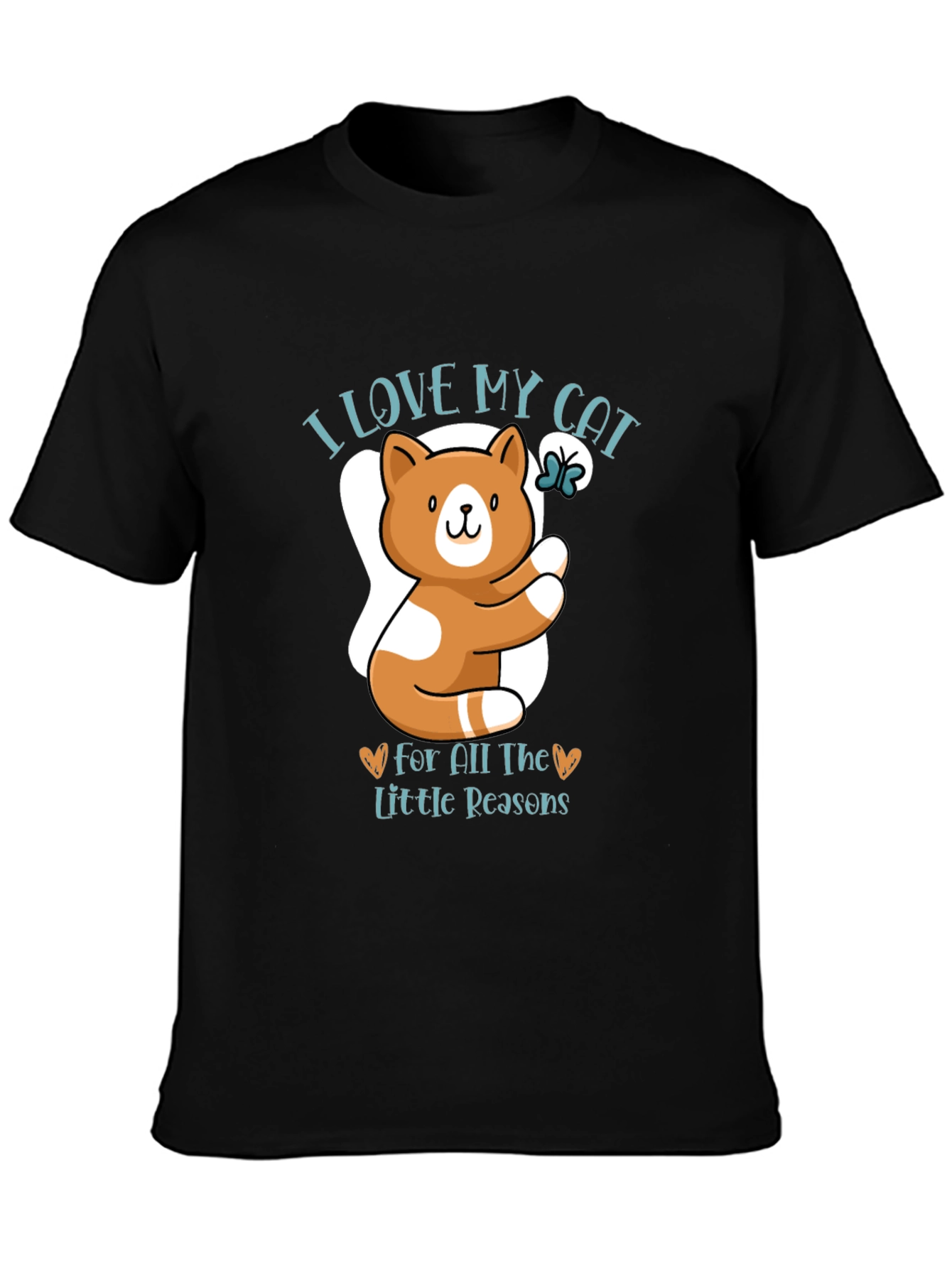 I Love My Cat T-Shirt - Cute Cat & Butterfly Design