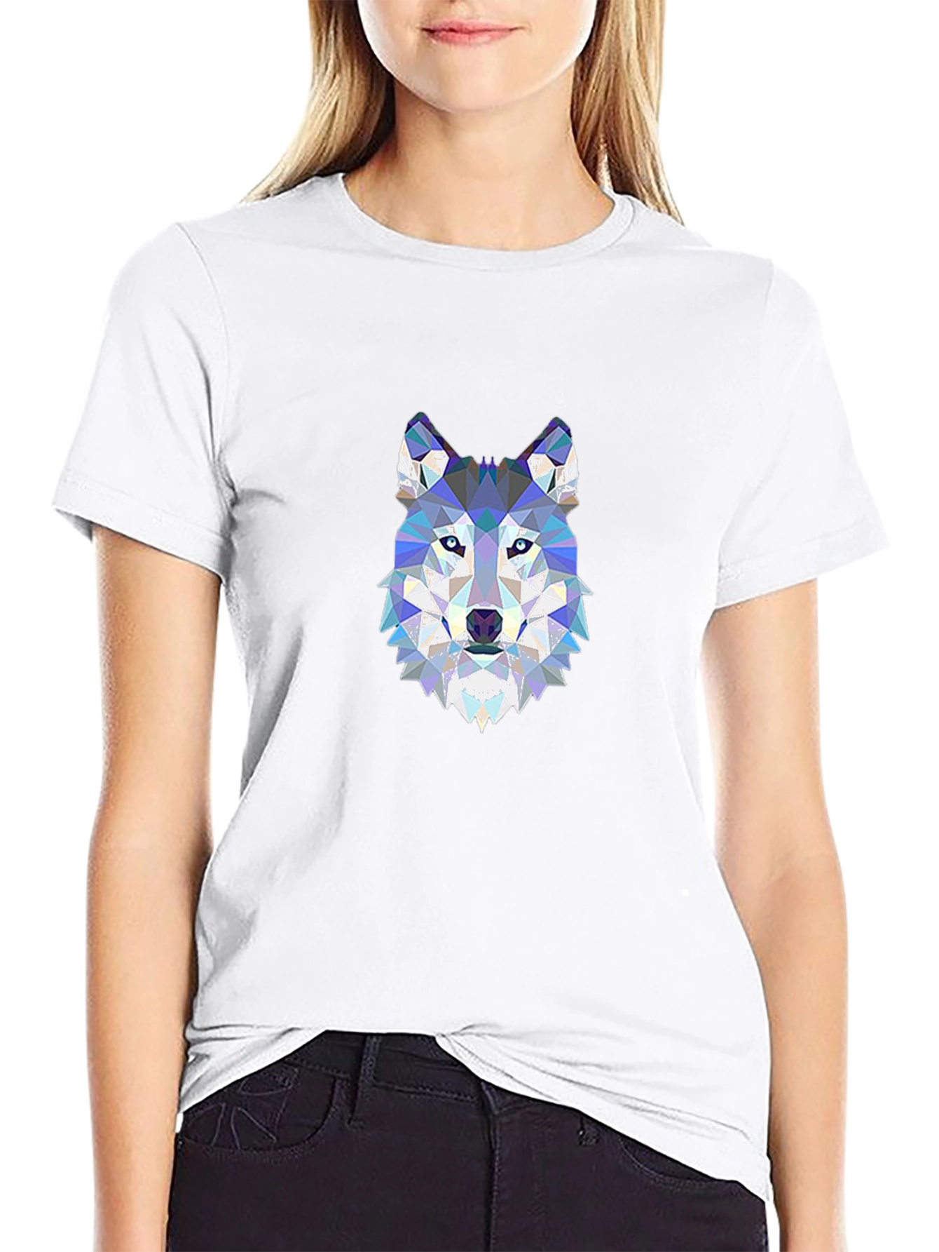 Geometric Wolf Head Print Black T-Shirt