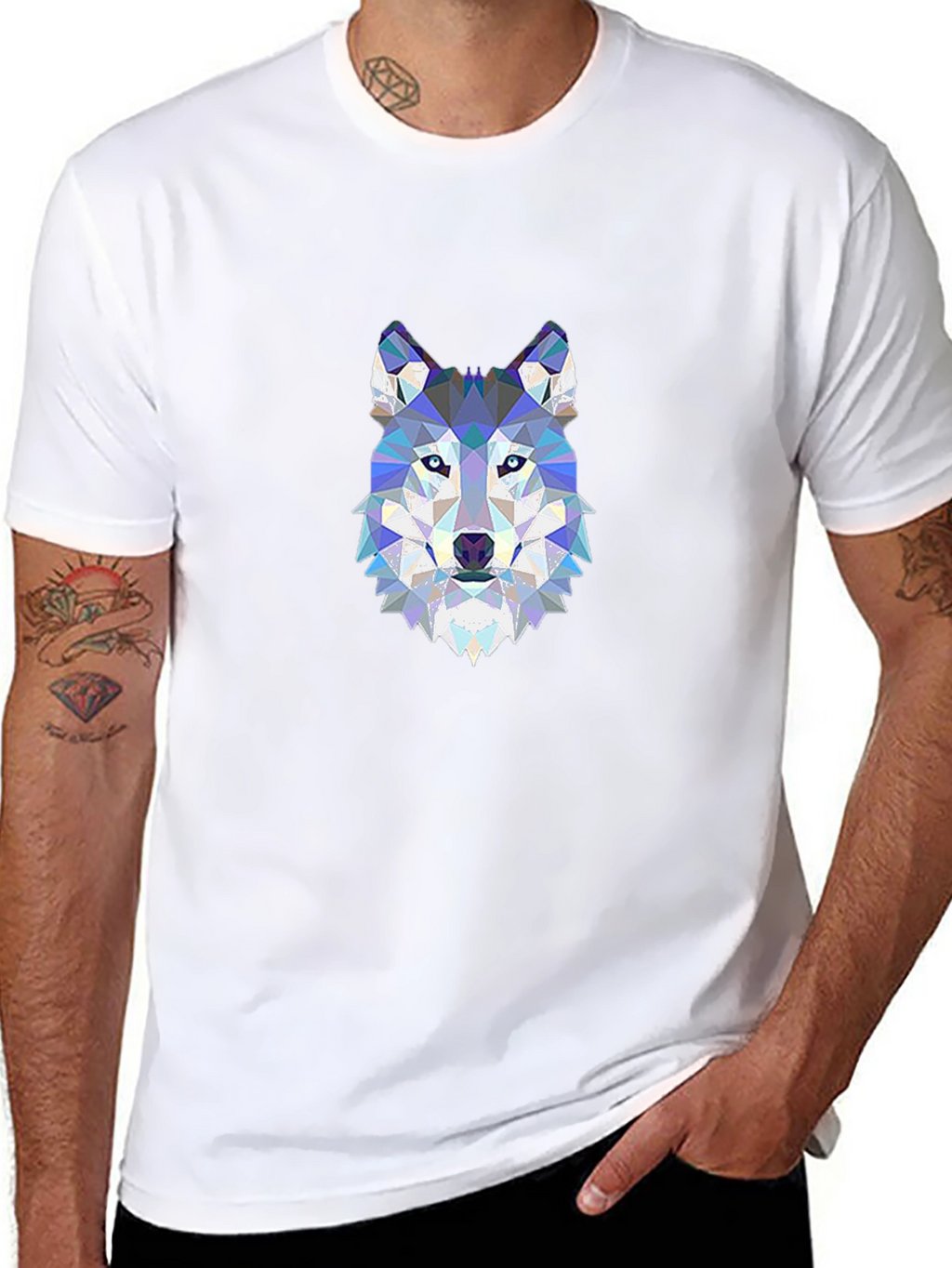 Geometric Wolf Head Print Black T-Shirt