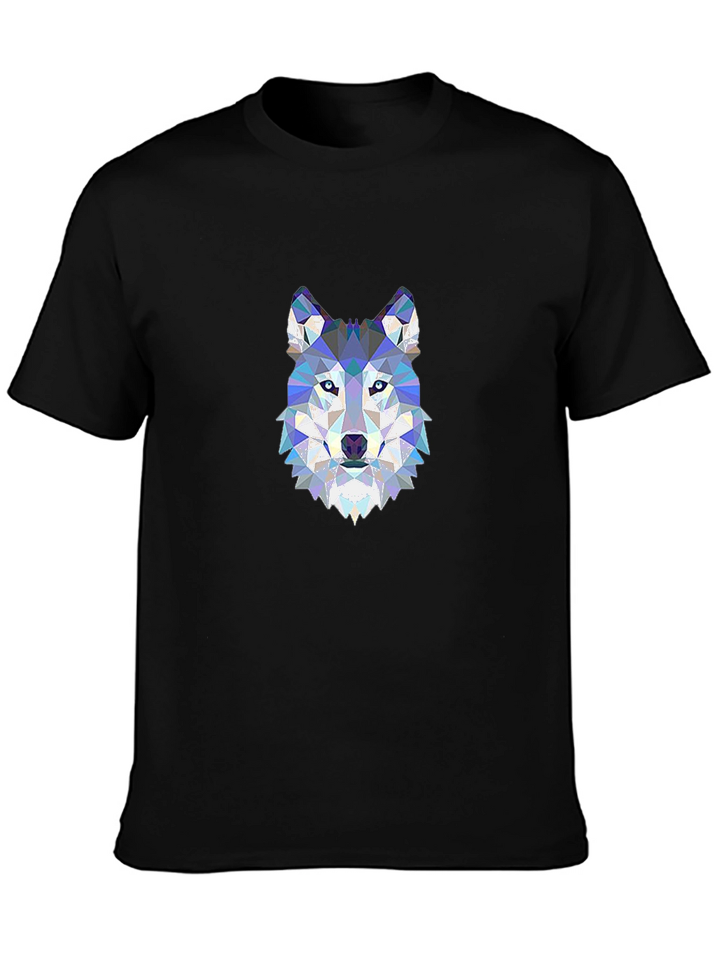 Geometric Wolf Head Print Black T-Shirt