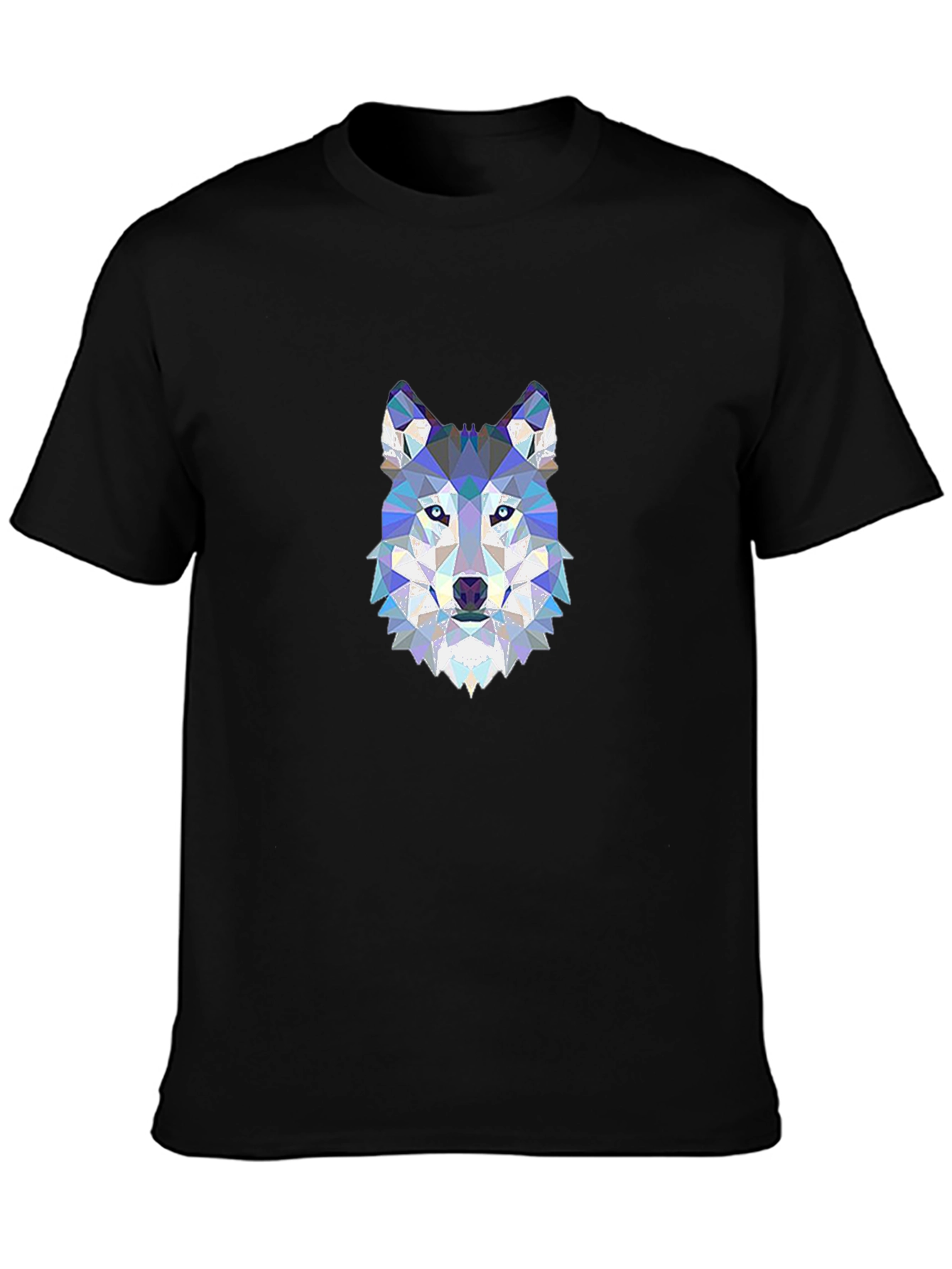Geometric Wolf Head Print Black T-Shirt