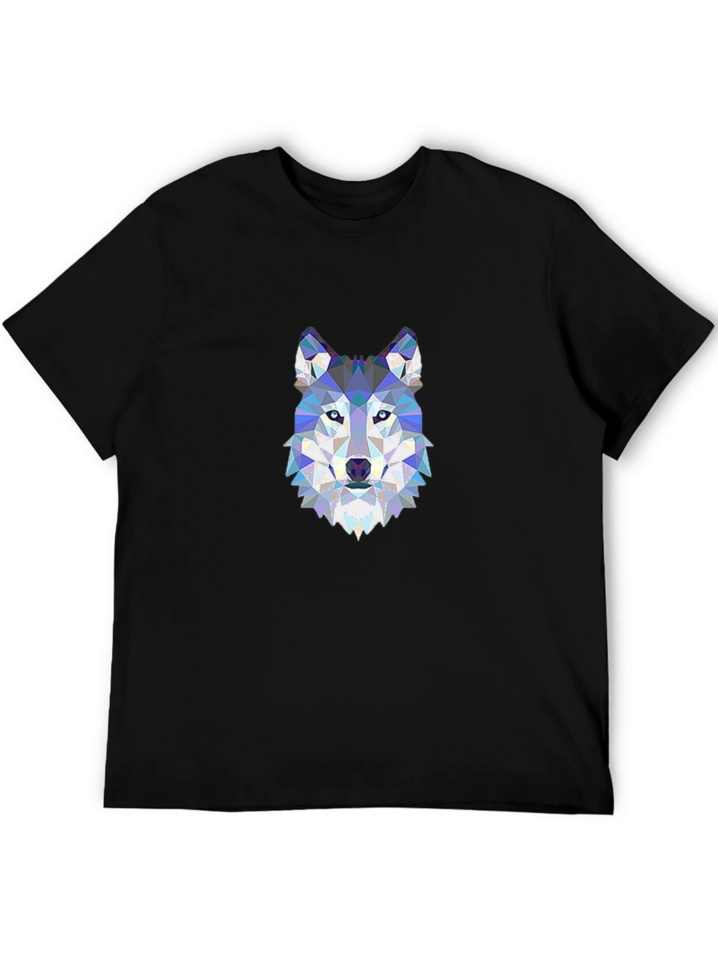 Geometric Wolf Head Print Black T-Shirt