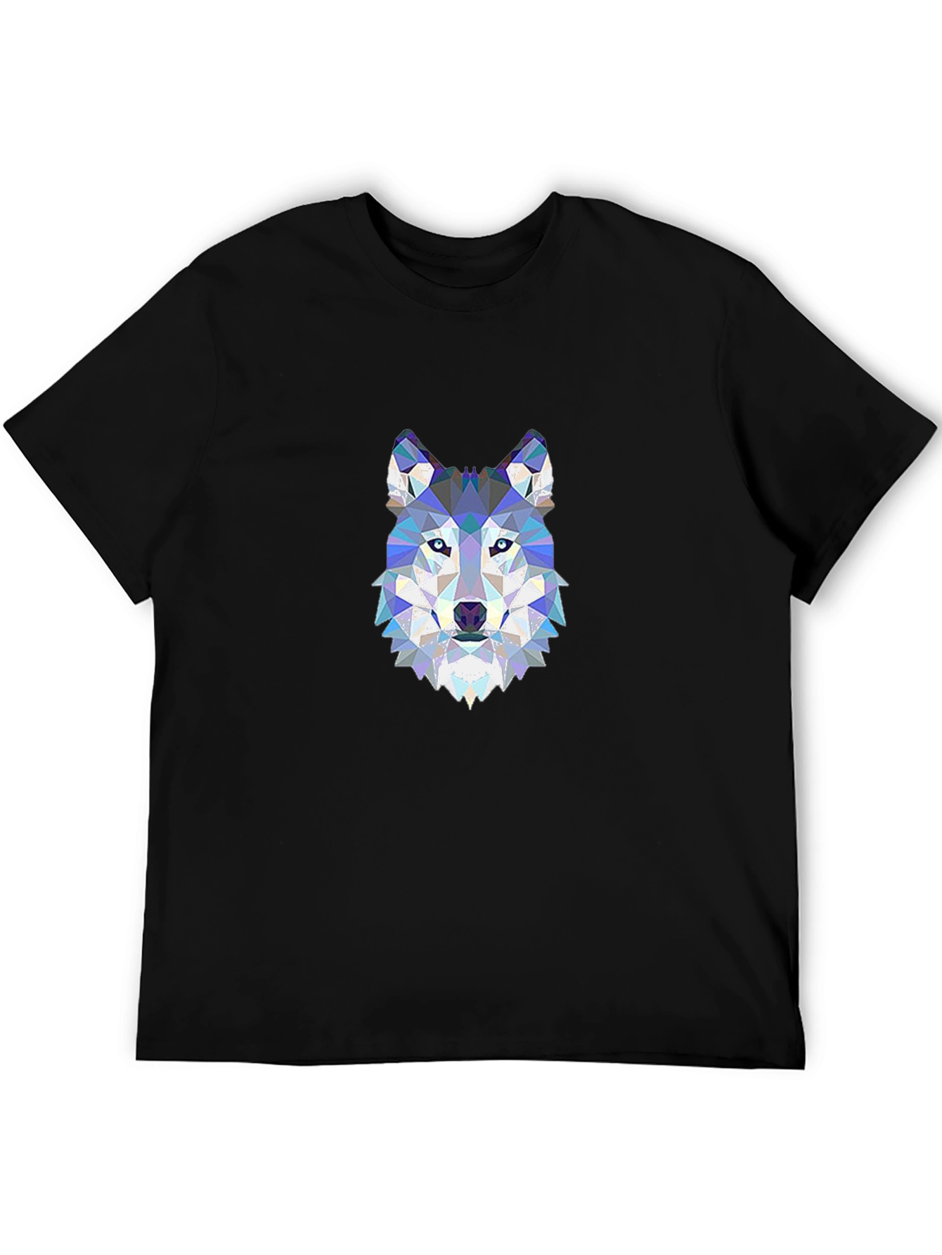 Geometric Wolf Head Print Black T-Shirt