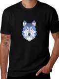 Geometric Wolf Head Print Black T-Shirt