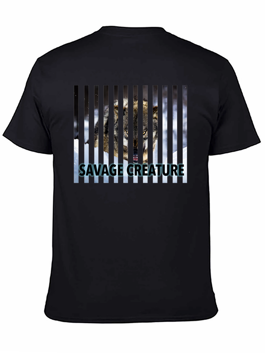 Savage Creature Wolf Graphic Print Black T-Shirt