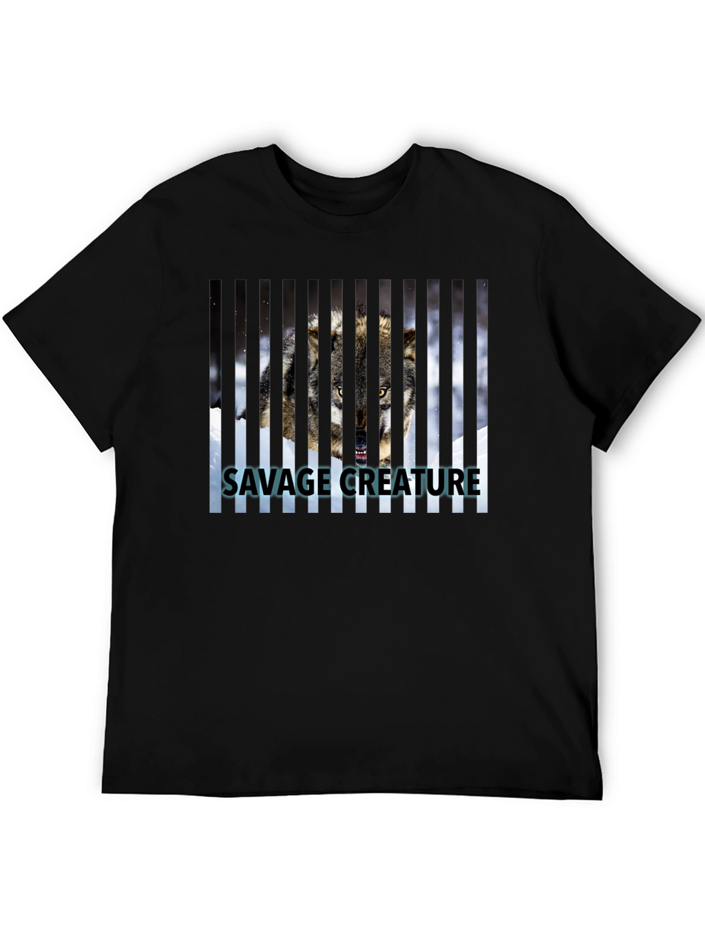 Savage Creature Wolf Graphic Print Black T-Shirt