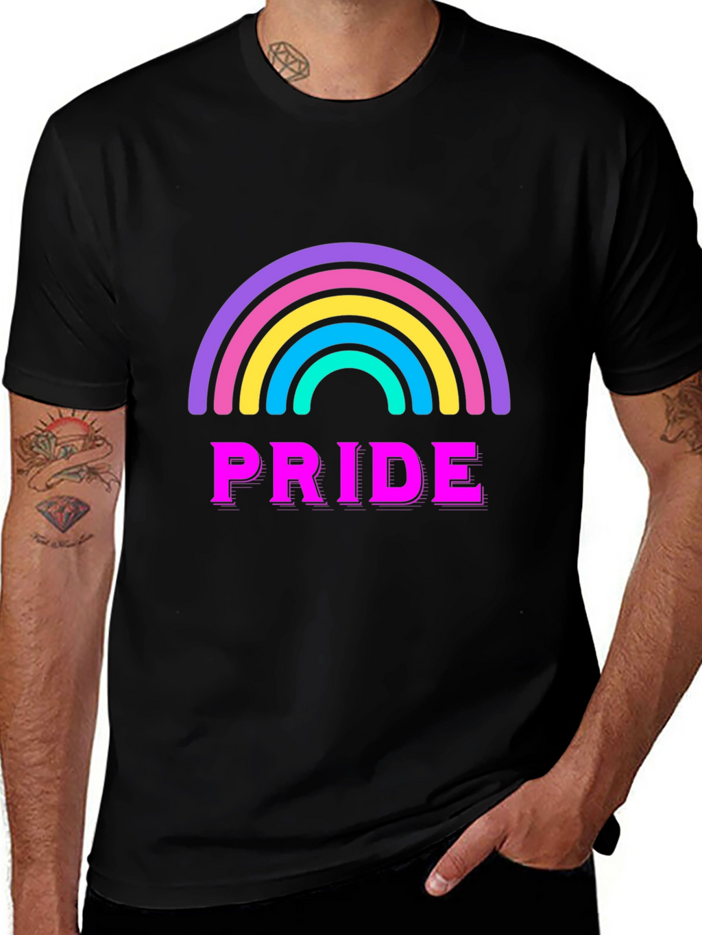 Pride Rainbow Graphic Tee - Black