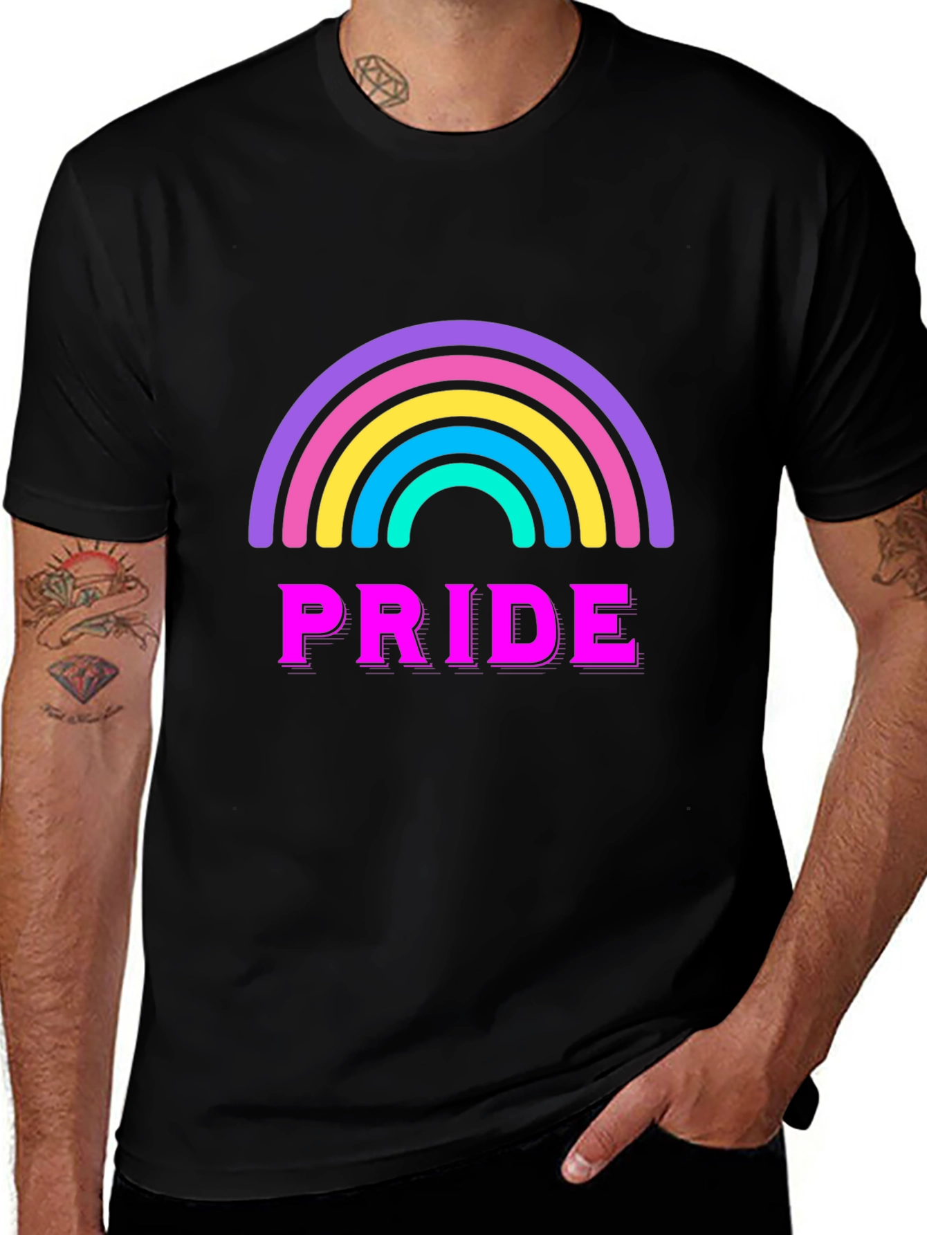 Pride Rainbow Graphic Tee - Black