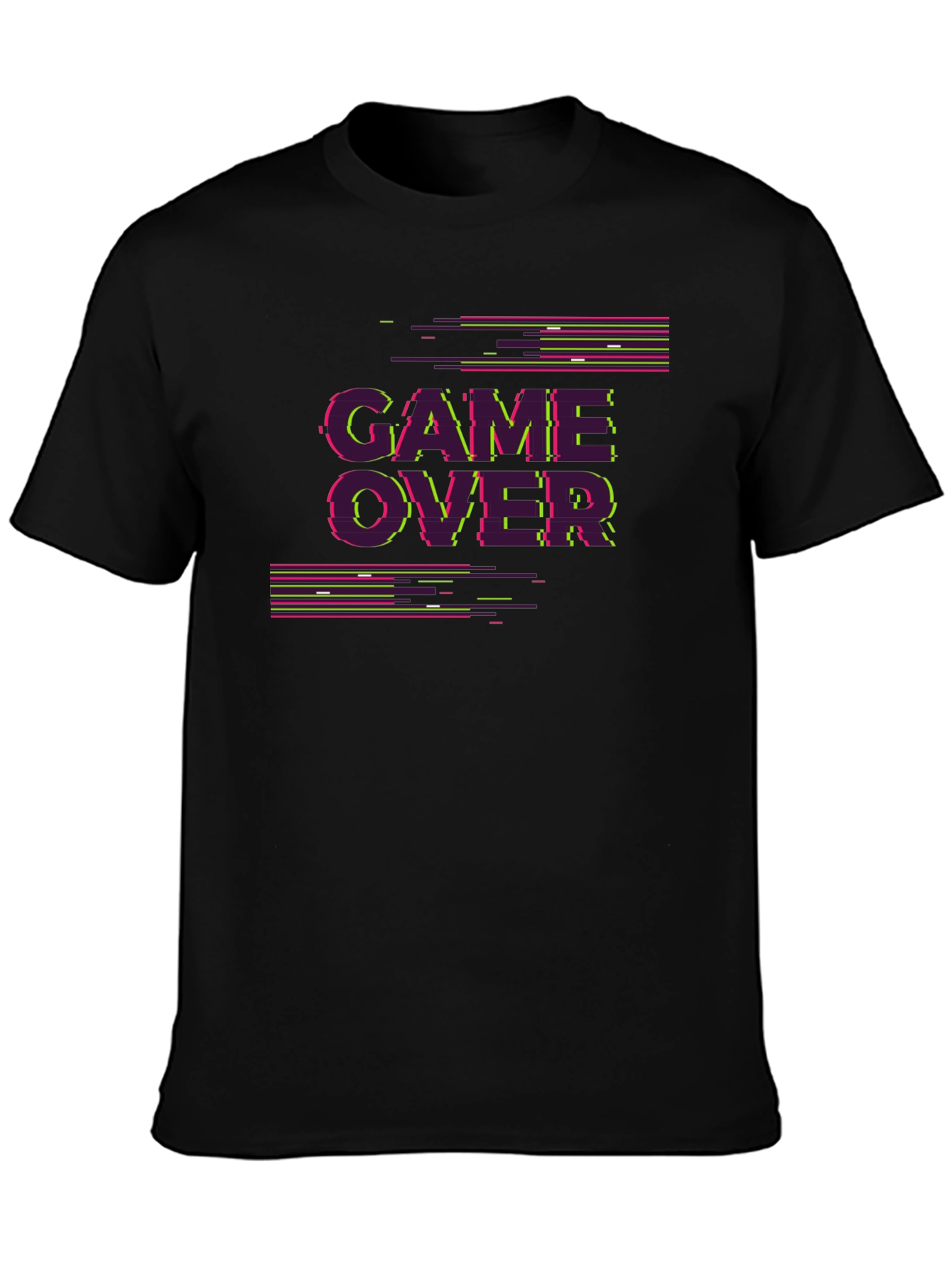Game Over Glitch Graphic Tee - Black Cotton