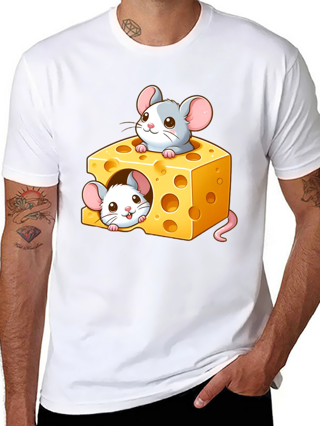 Cute Mice Cheese T-Shirt - Cartoon Graphic Tee
