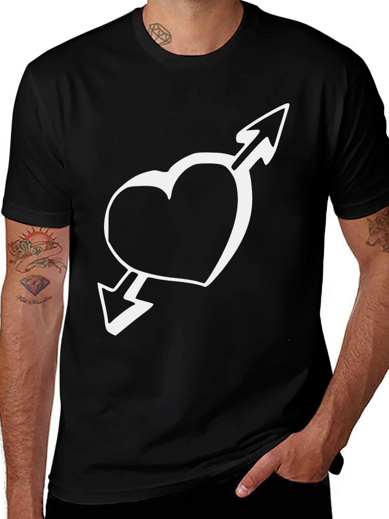 Heart & Arrow Graphic Tee - Casual Black T-Shirt