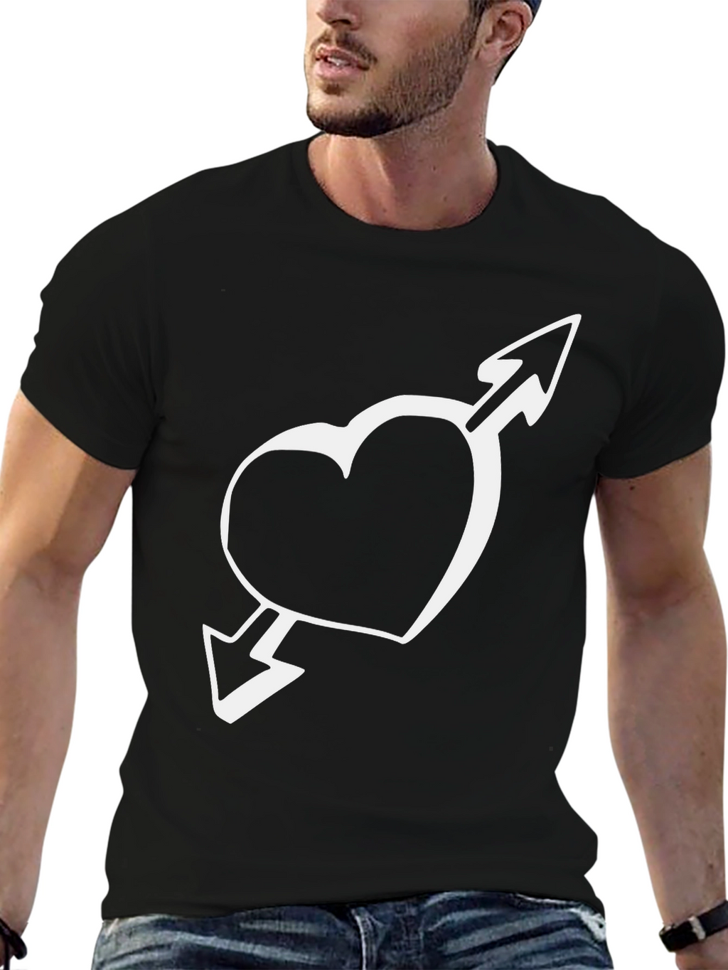 Heart & Arrow Graphic Tee - Casual Black T-Shirt
