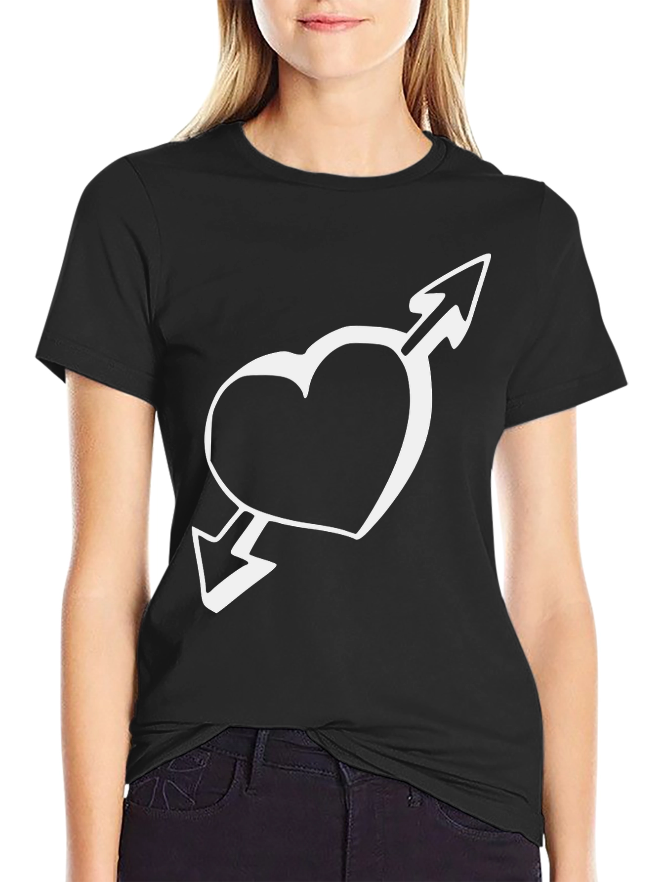 Heart & Arrow Graphic Tee - Casual Black T-Shirt