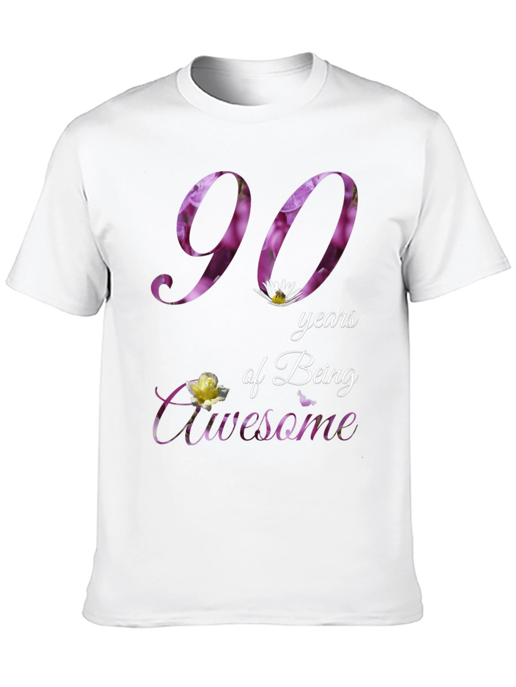 90 Years Awesome Floral Print T-Shirt