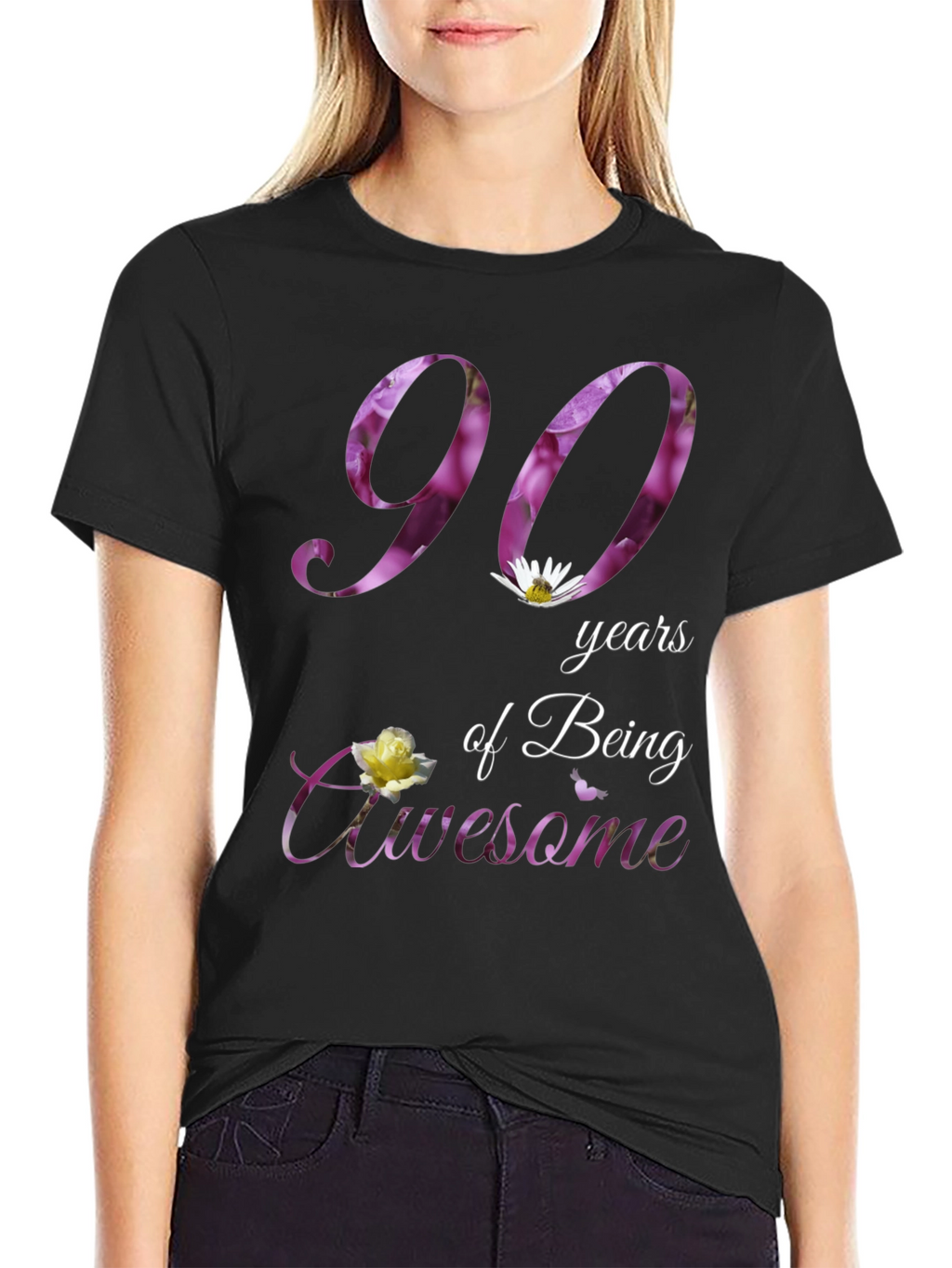 90 Years Awesome Floral Print T-Shirt