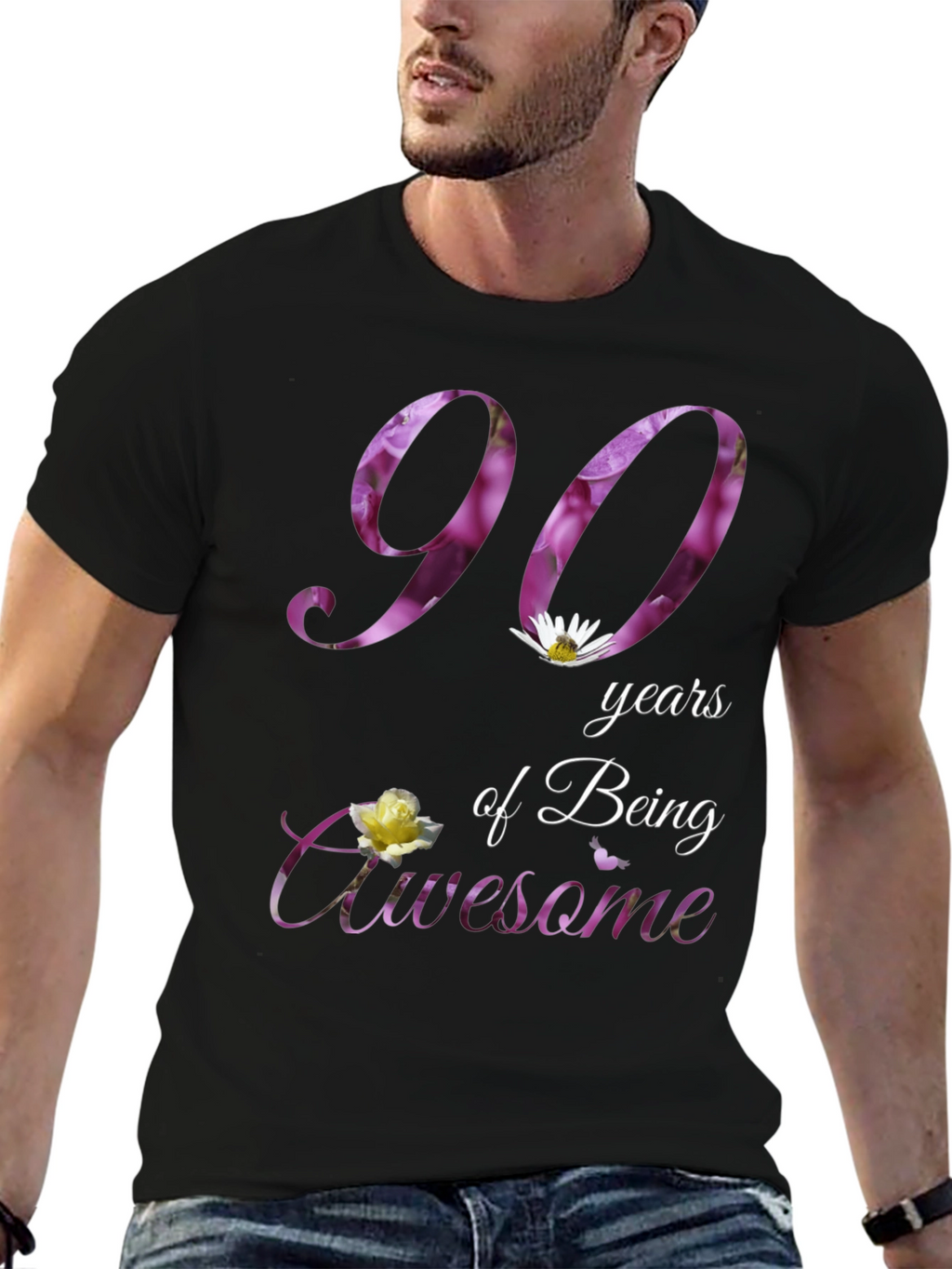 90 Years Awesome Floral Print T-Shirt