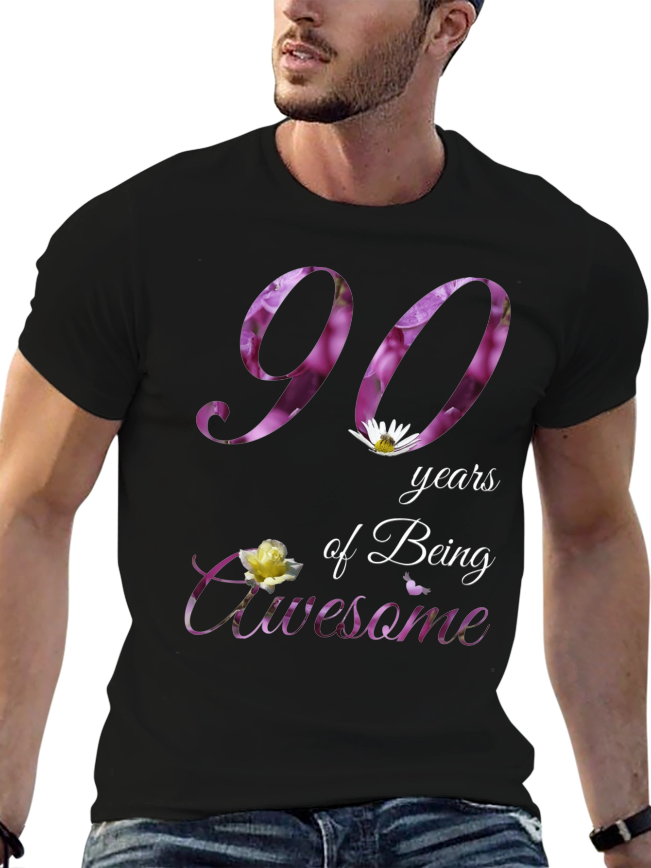 90 Years Awesome Floral Print T-Shirt