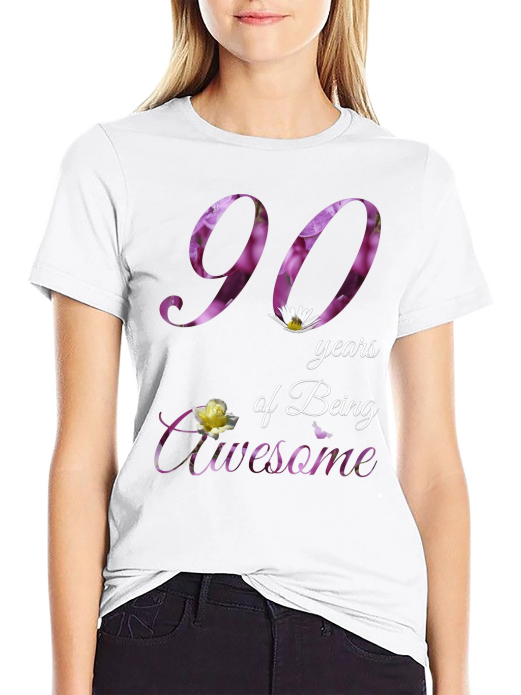 90 Years Awesome Floral Print T-Shirt