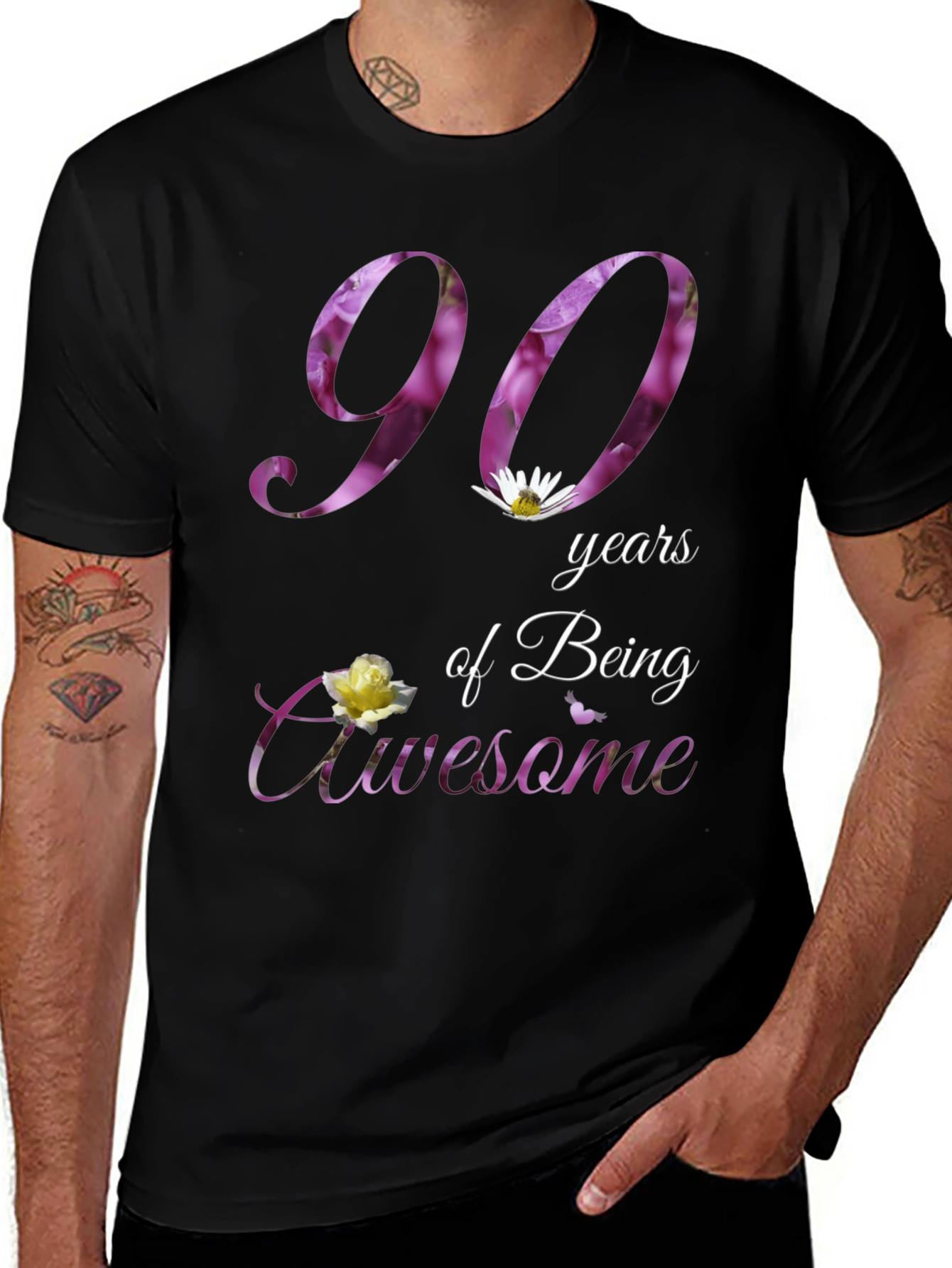 90 Years Awesome Floral Print T-Shirt