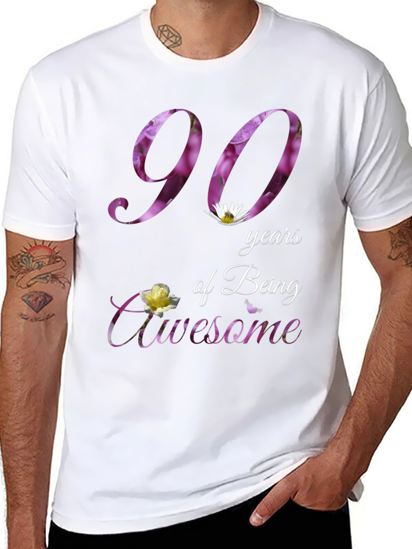 90 Years Awesome Floral Print T-Shirt