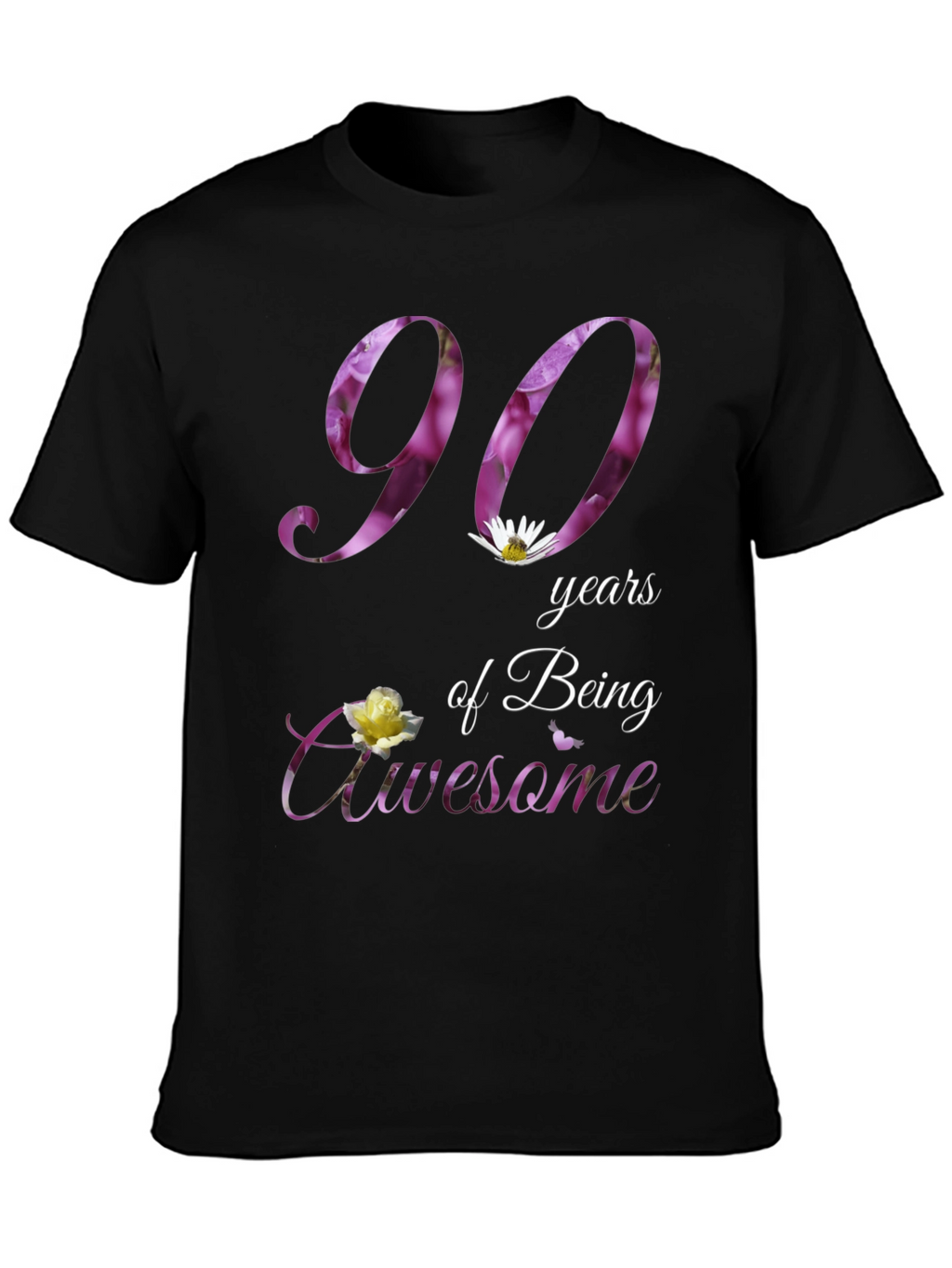 90 Years Awesome Floral Print T-Shirt
