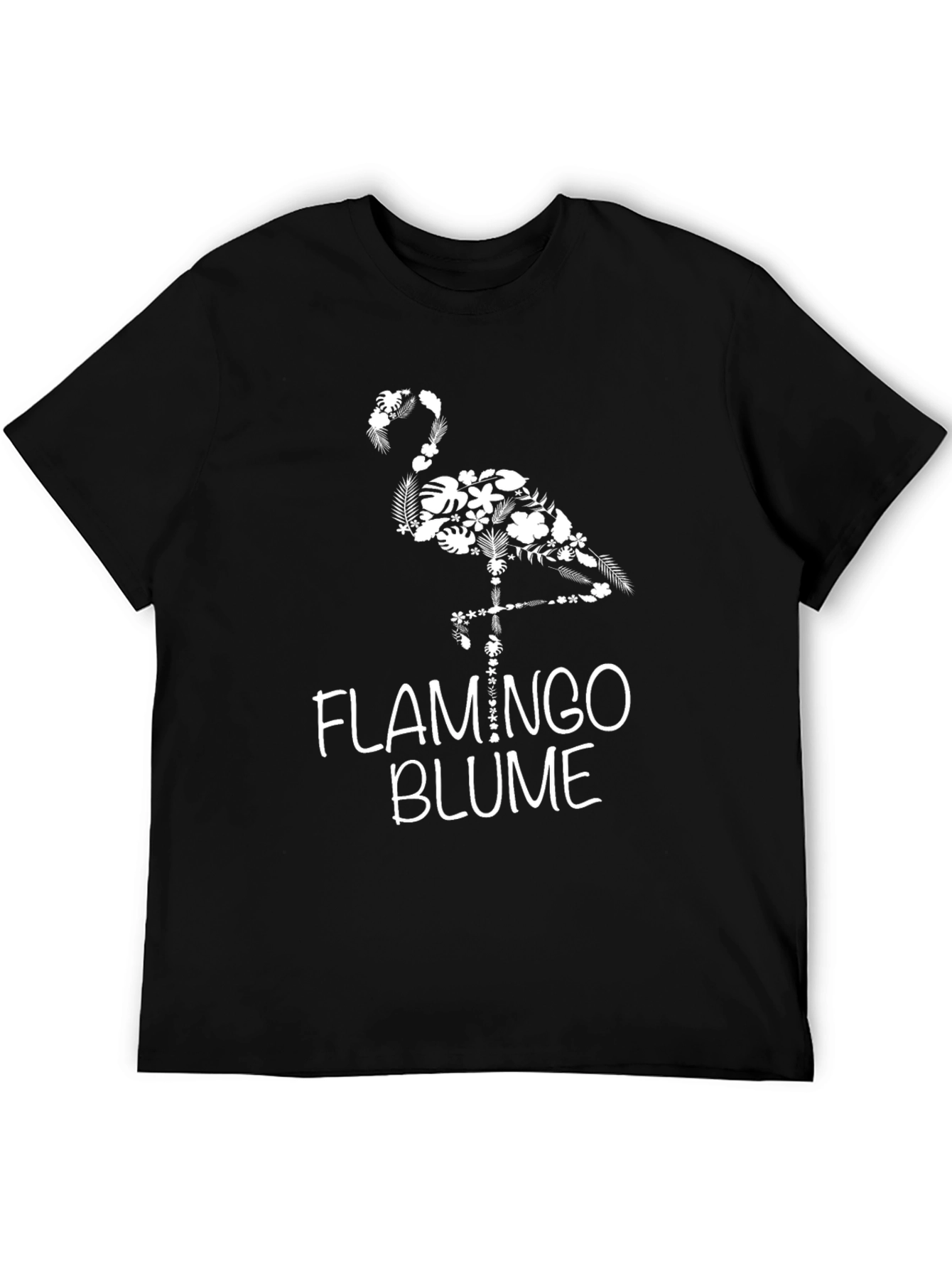 Floral Flamingo Graphic Tee - Black Cotton