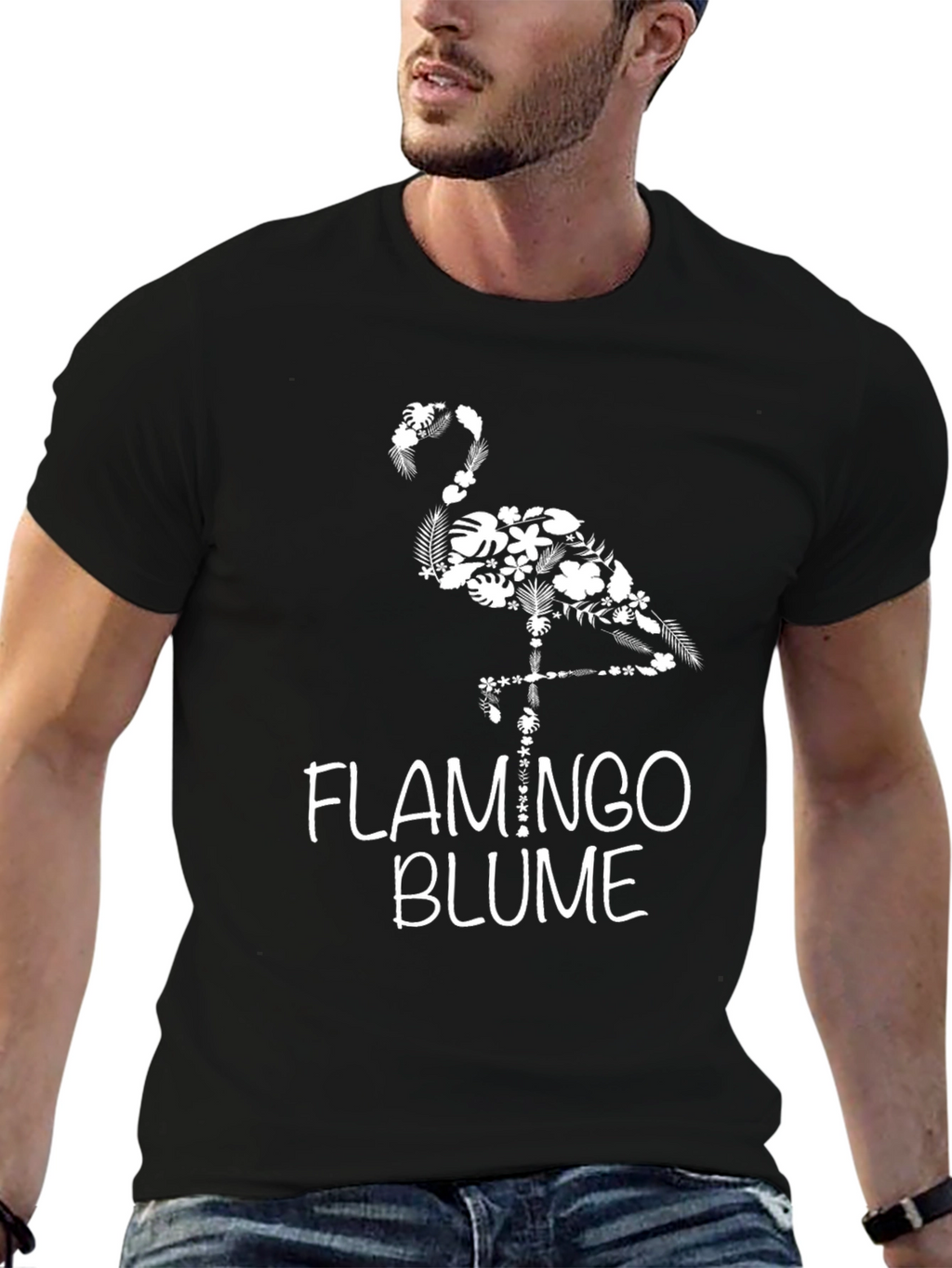 Floral Flamingo Graphic Tee - Black Cotton