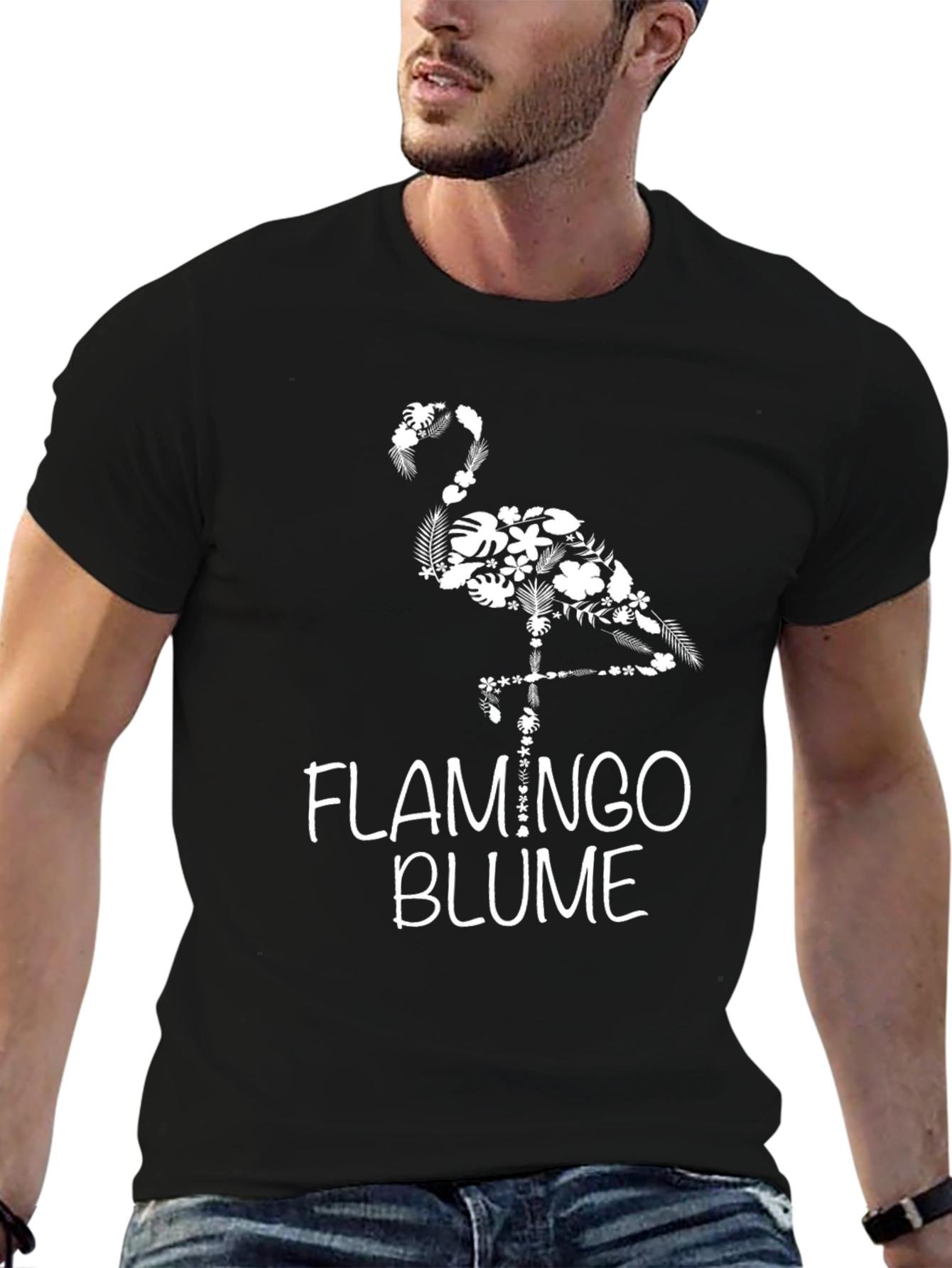 Floral Flamingo Graphic Tee - Black Cotton