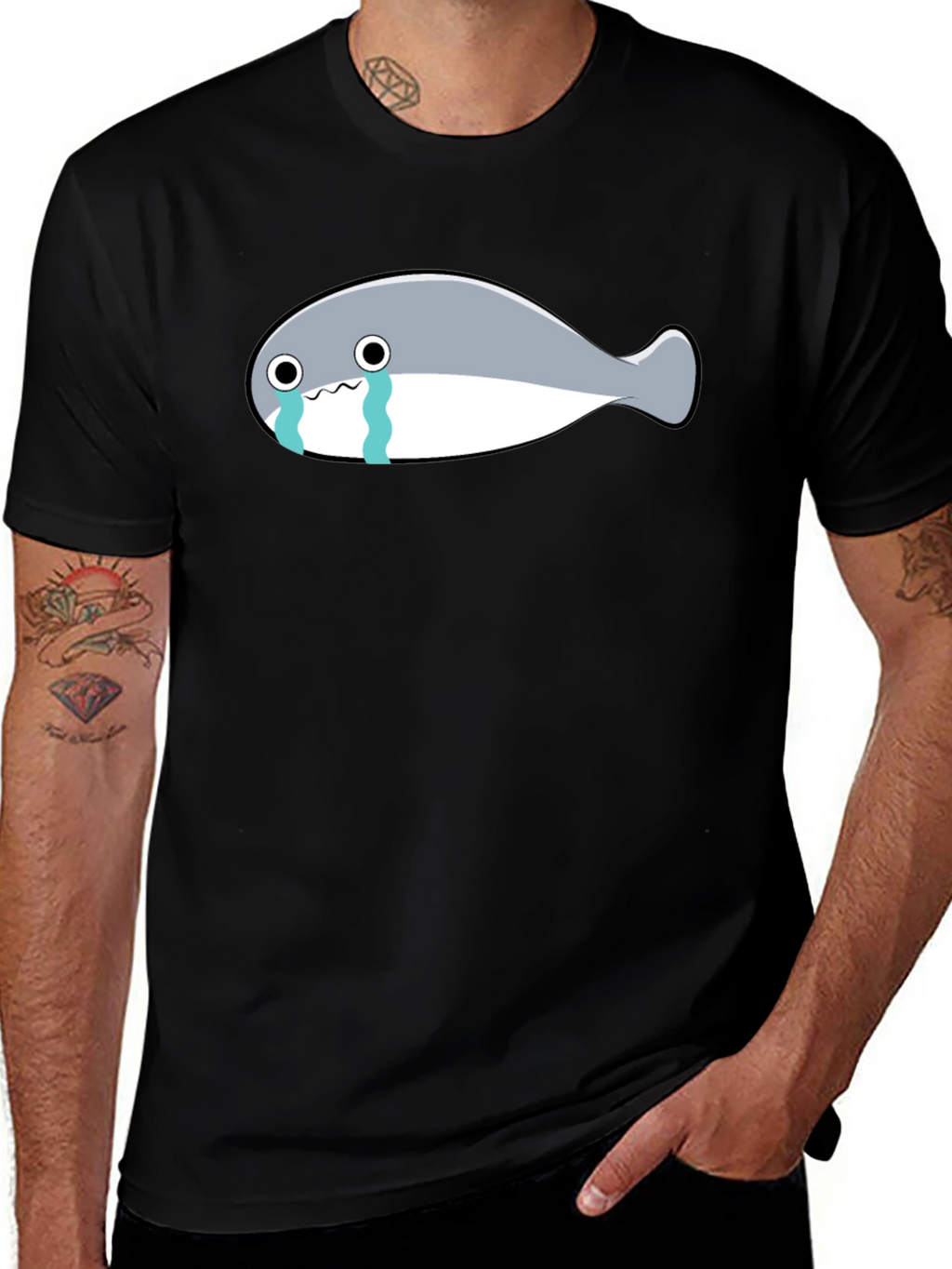 Crying Fish Graphic Tee - Black Casual T-Shirt