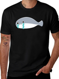 Crying Fish Graphic Tee - Black Casual T-Shirt