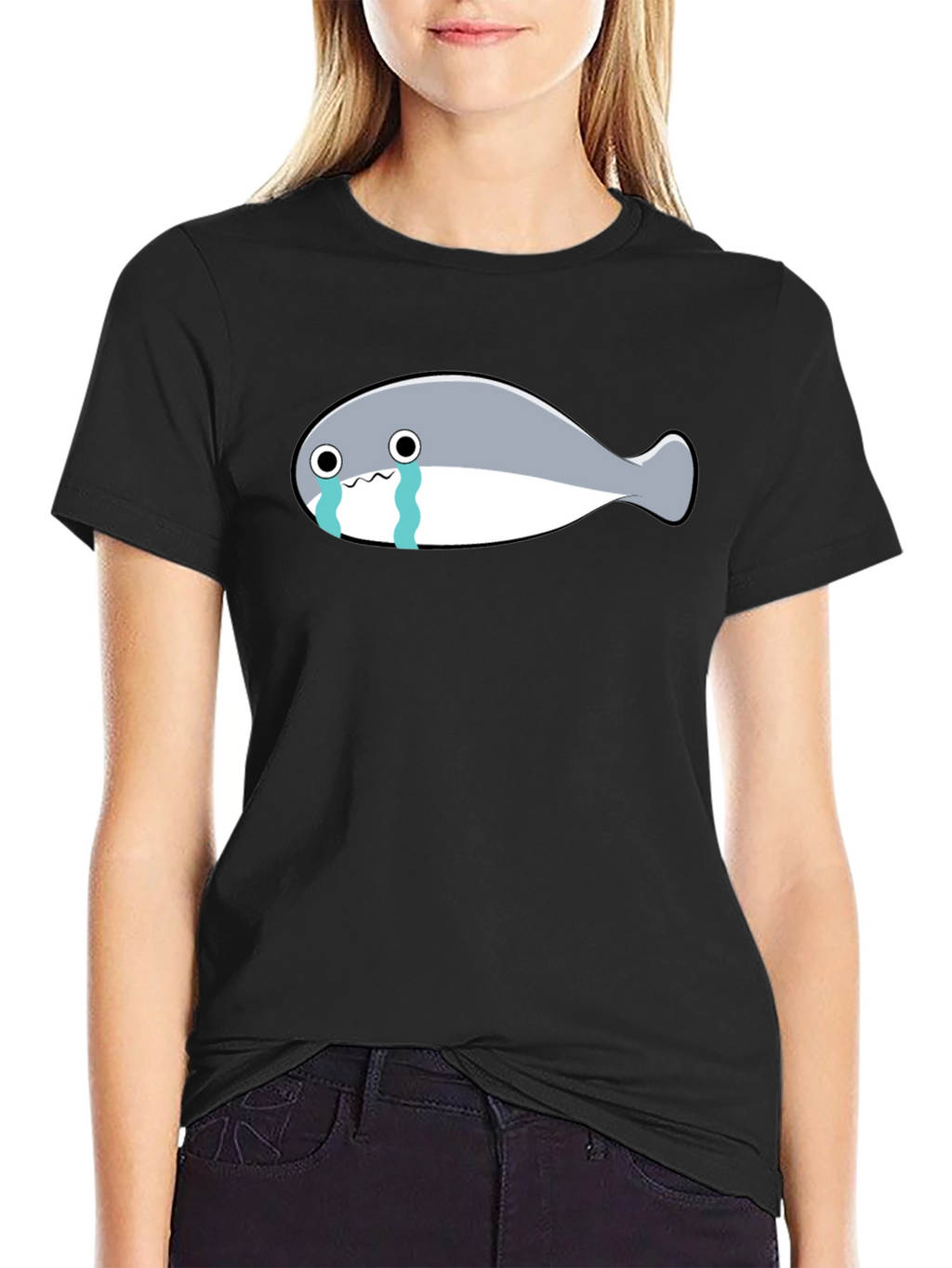 Crying Fish Graphic Tee - Black Casual T-Shirt