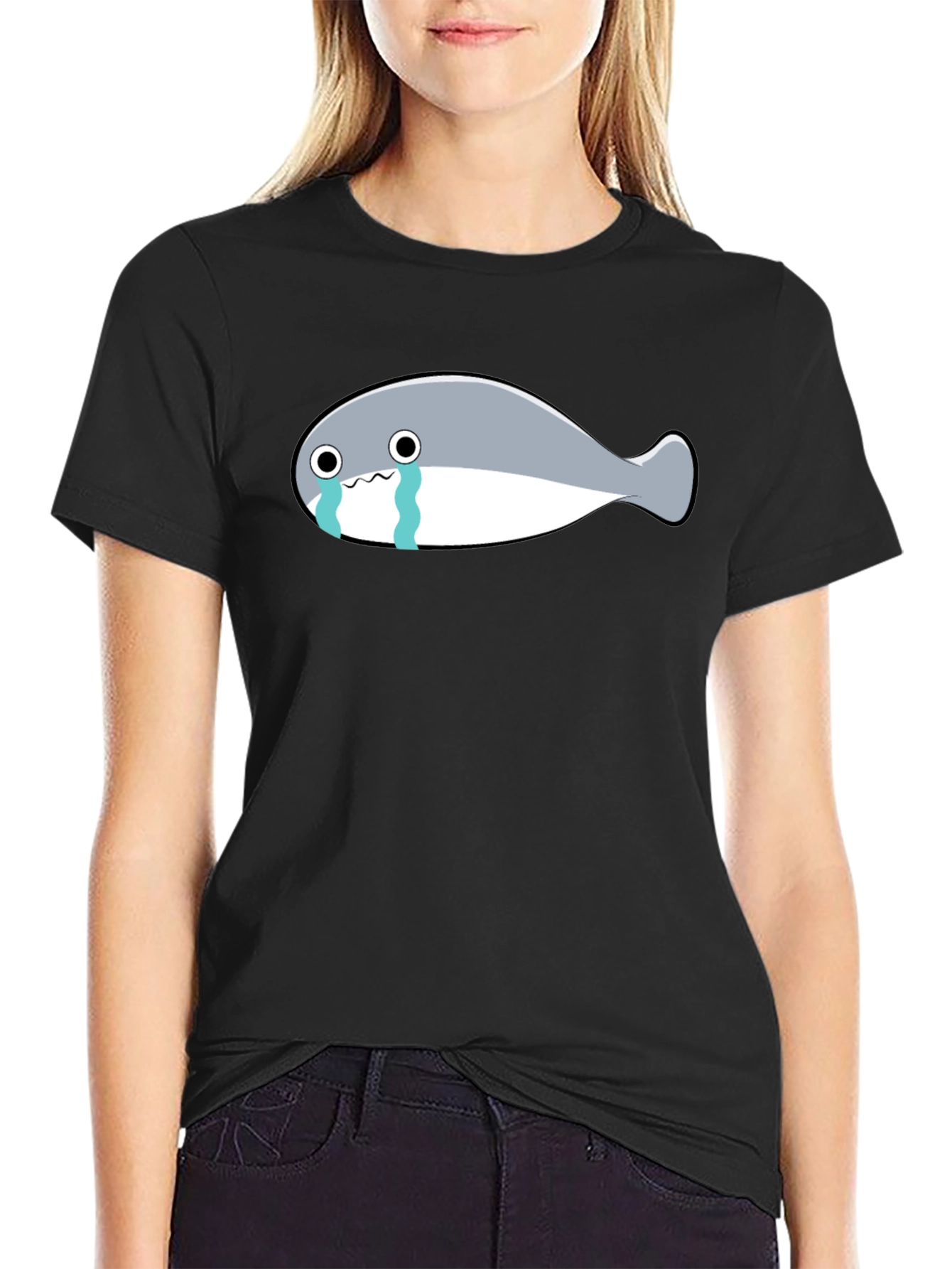 Crying Fish Graphic Tee - Black Casual T-Shirt