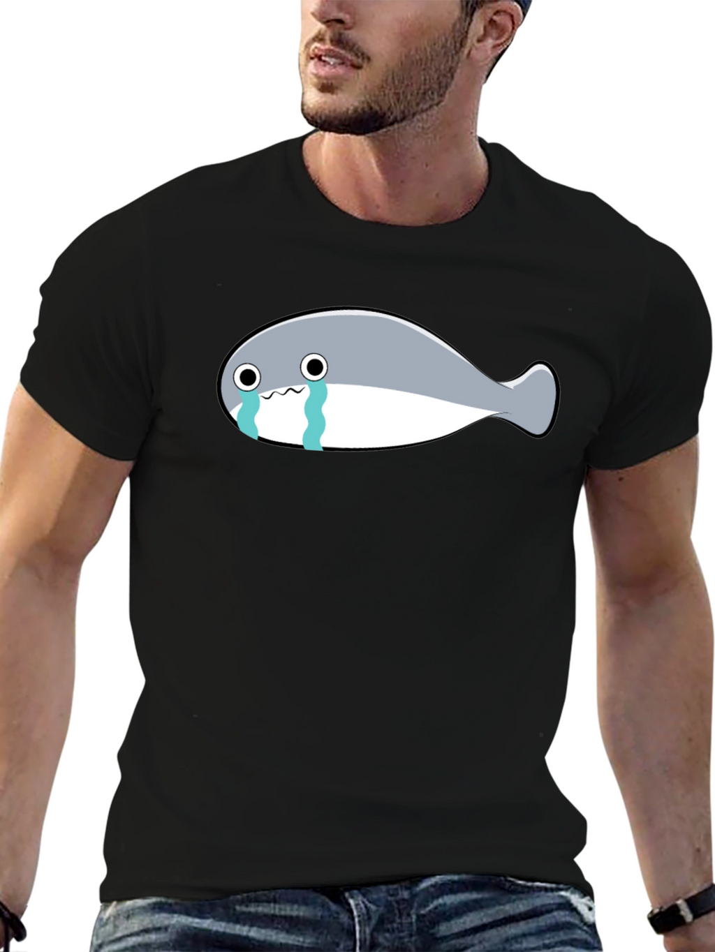 Crying Fish Graphic Tee - Black Casual T-Shirt