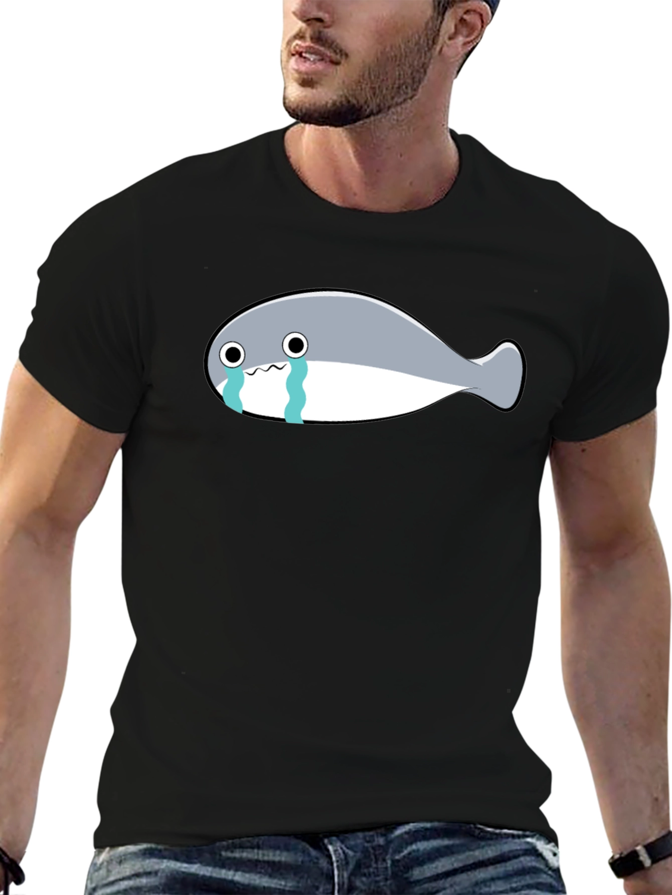 Crying Fish Graphic Tee - Black Casual T-Shirt