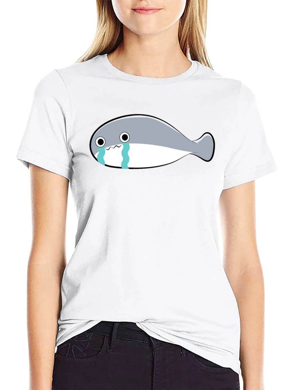 Crying Fish Graphic Tee - Black Casual T-Shirt
