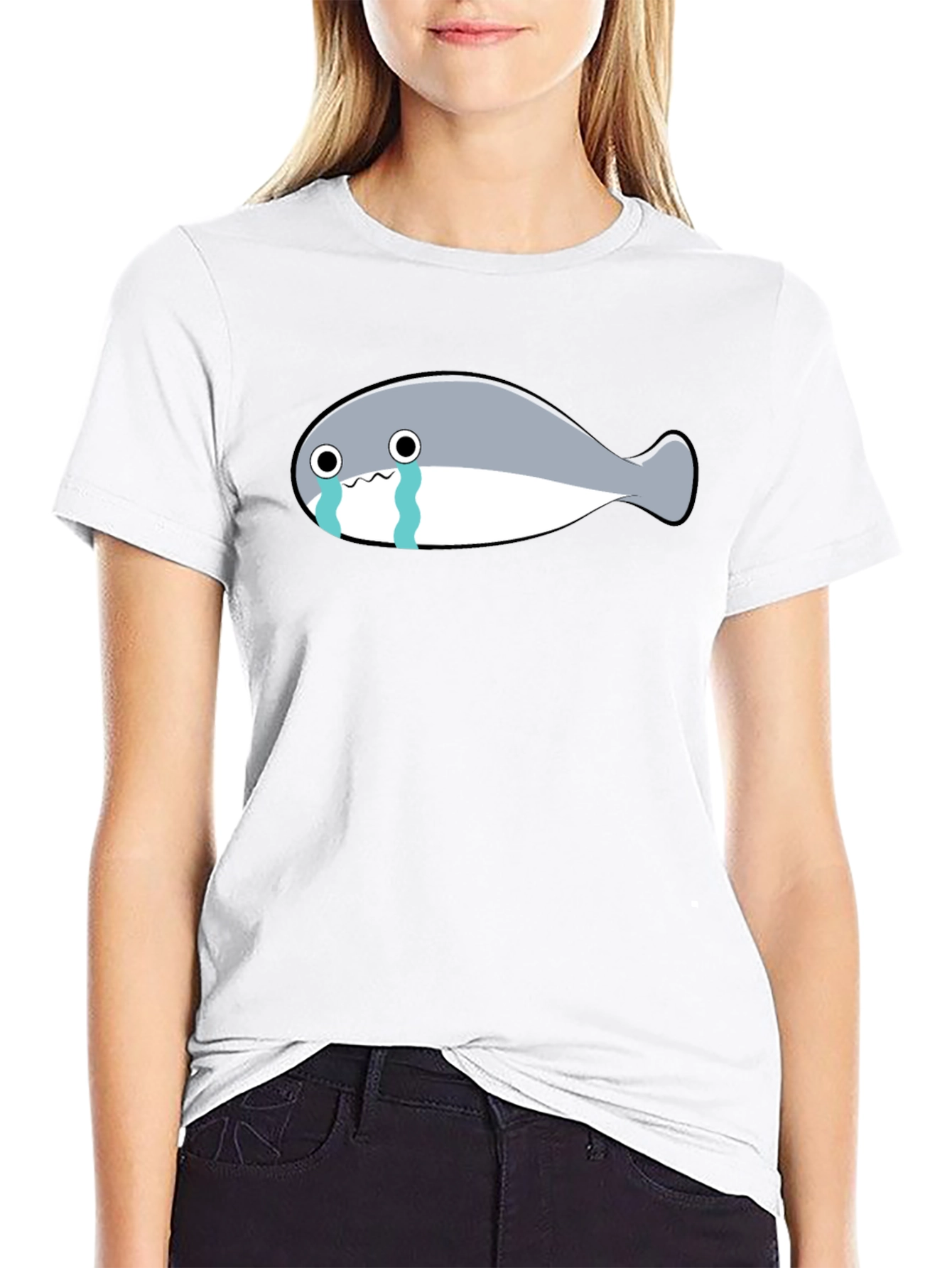 Crying Fish Graphic Tee - Black Casual T-Shirt