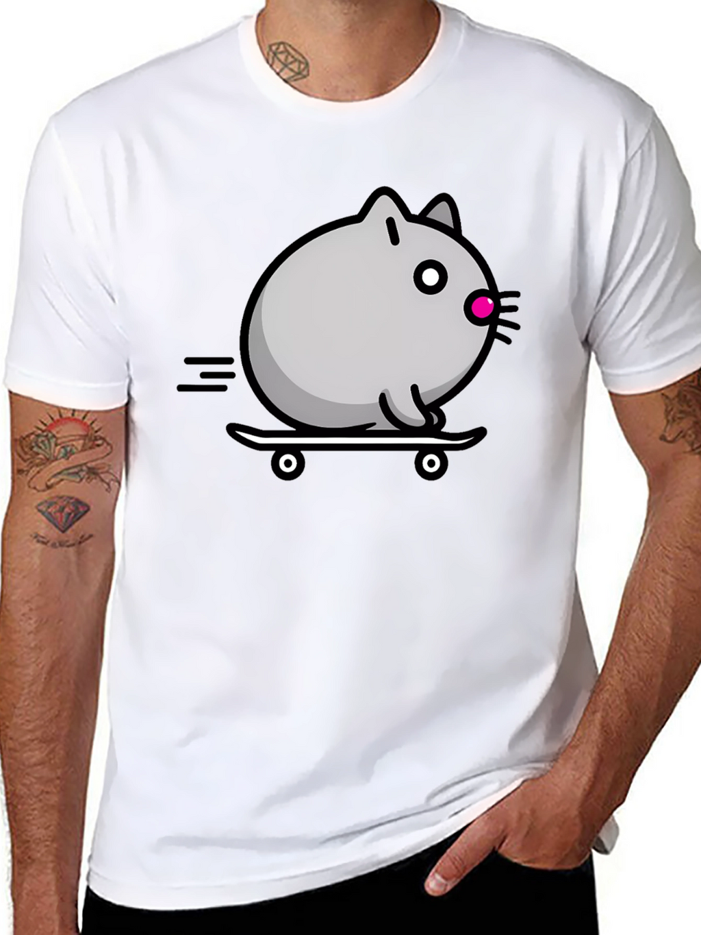 Skateboarding Cat T-Shirt - Cool Graphic Tee