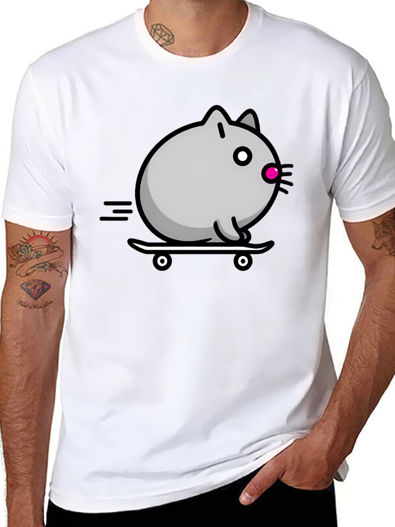 Skateboarding Cat T-Shirt - Cool Graphic Tee