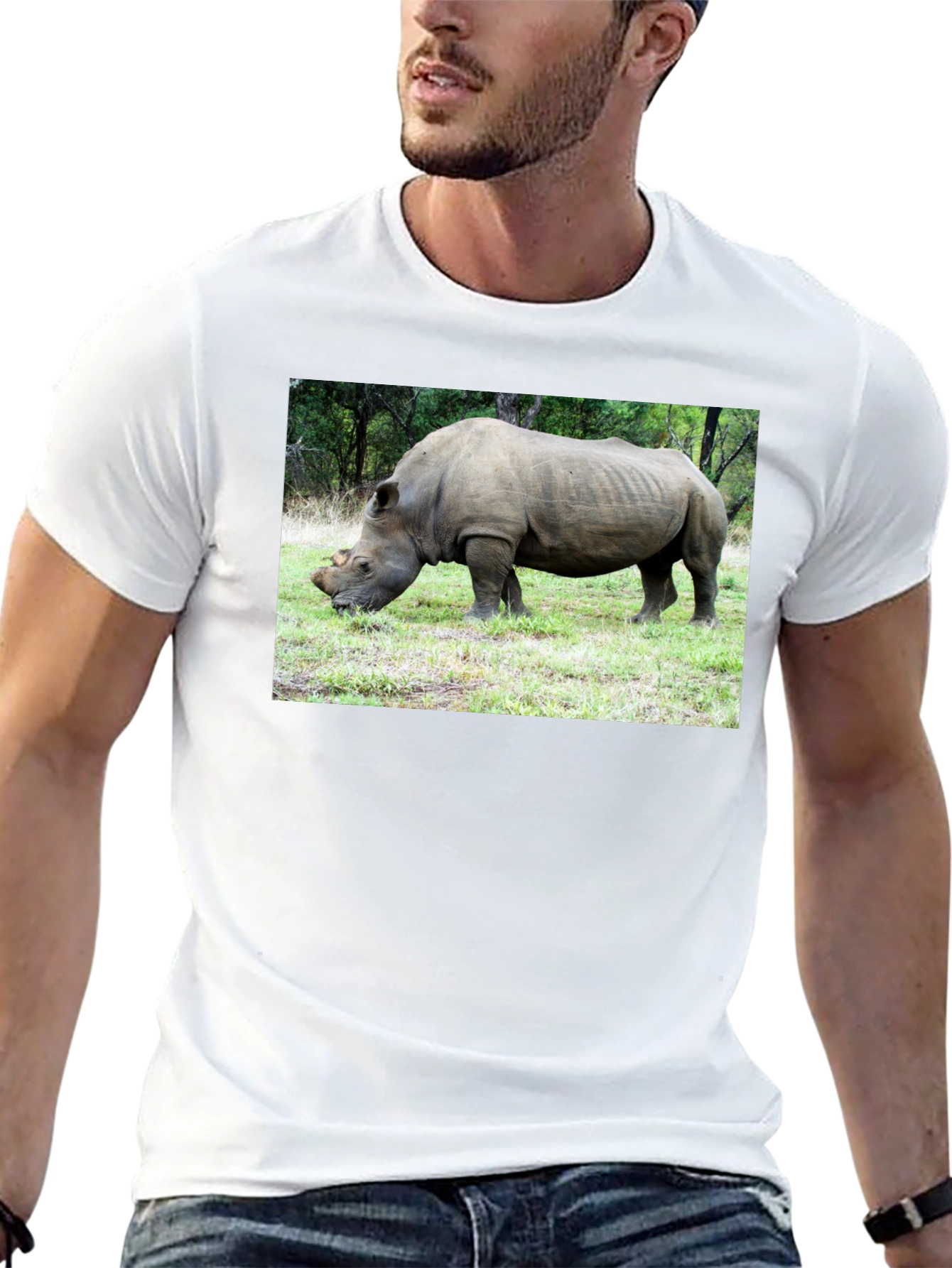 Rhino Graphic Print Tee - Black Cotton T-Shirt