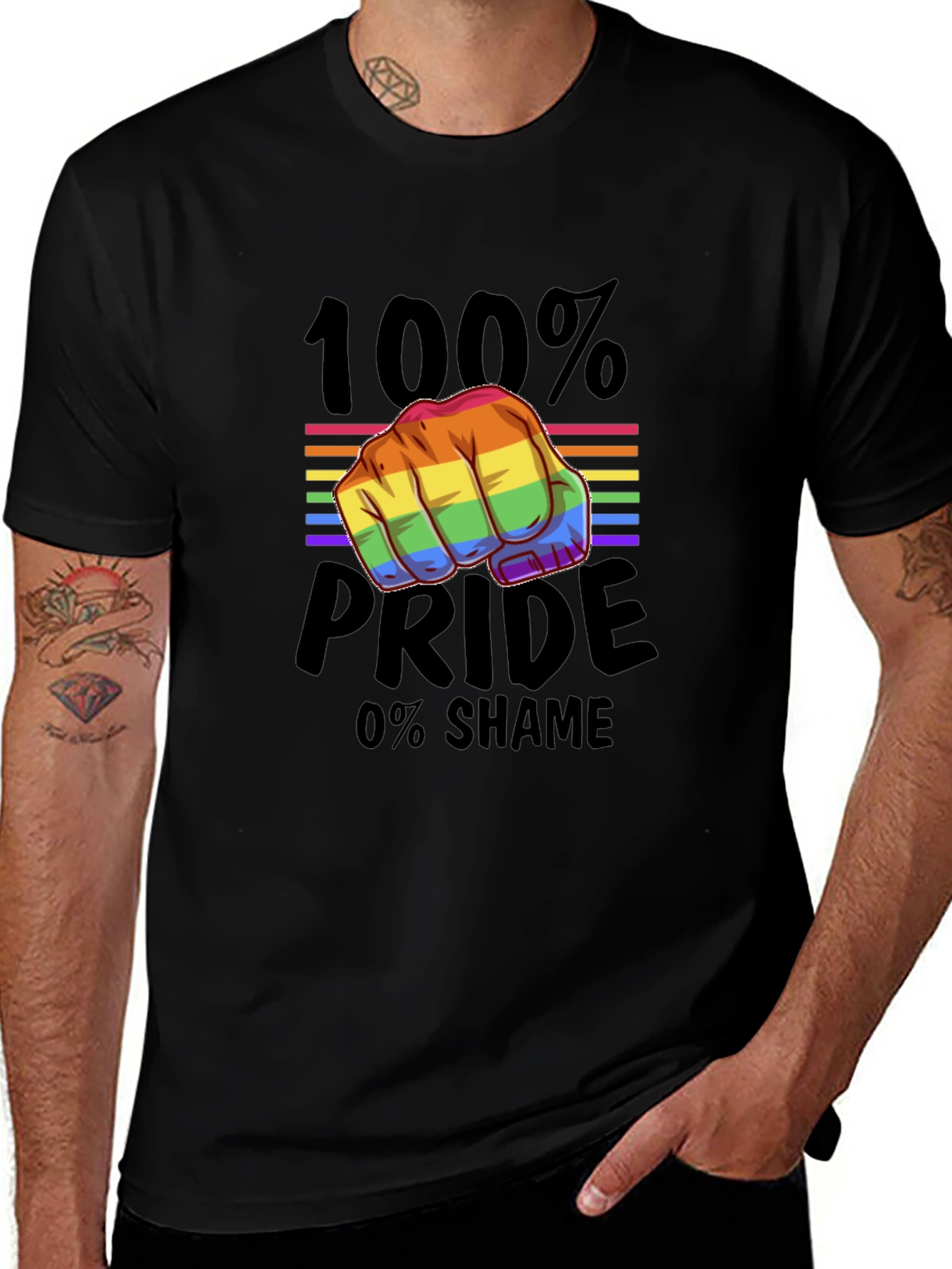 Pride Fist T-Shirt - 100% Pride 0% Shame!