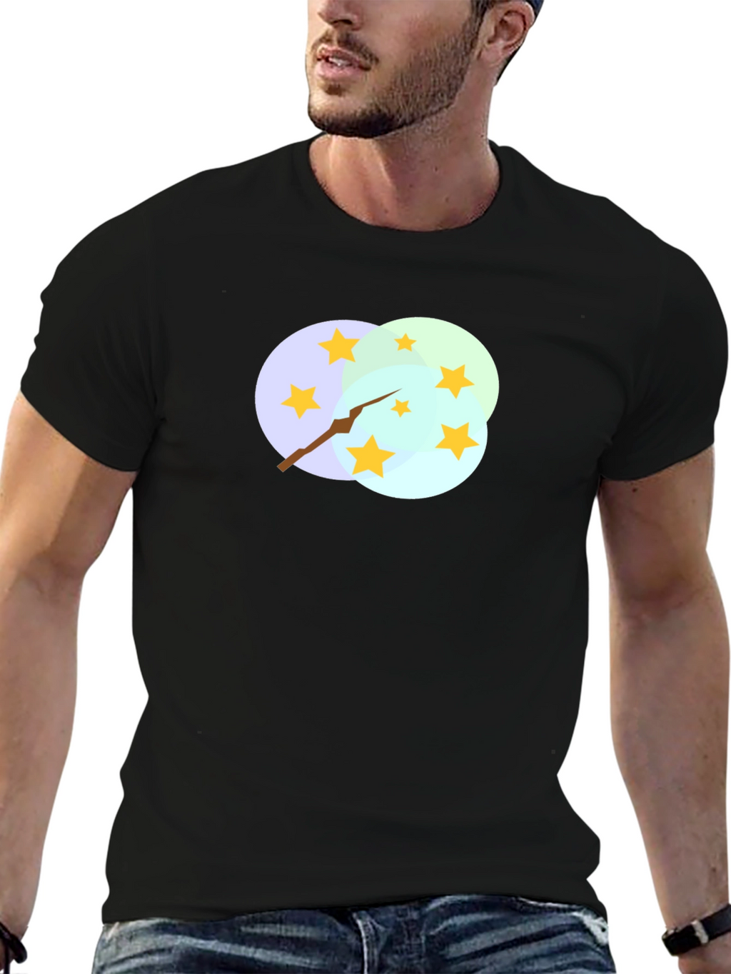 Stars and Clouds Graphic Tee - Stylish Black T-Shirt