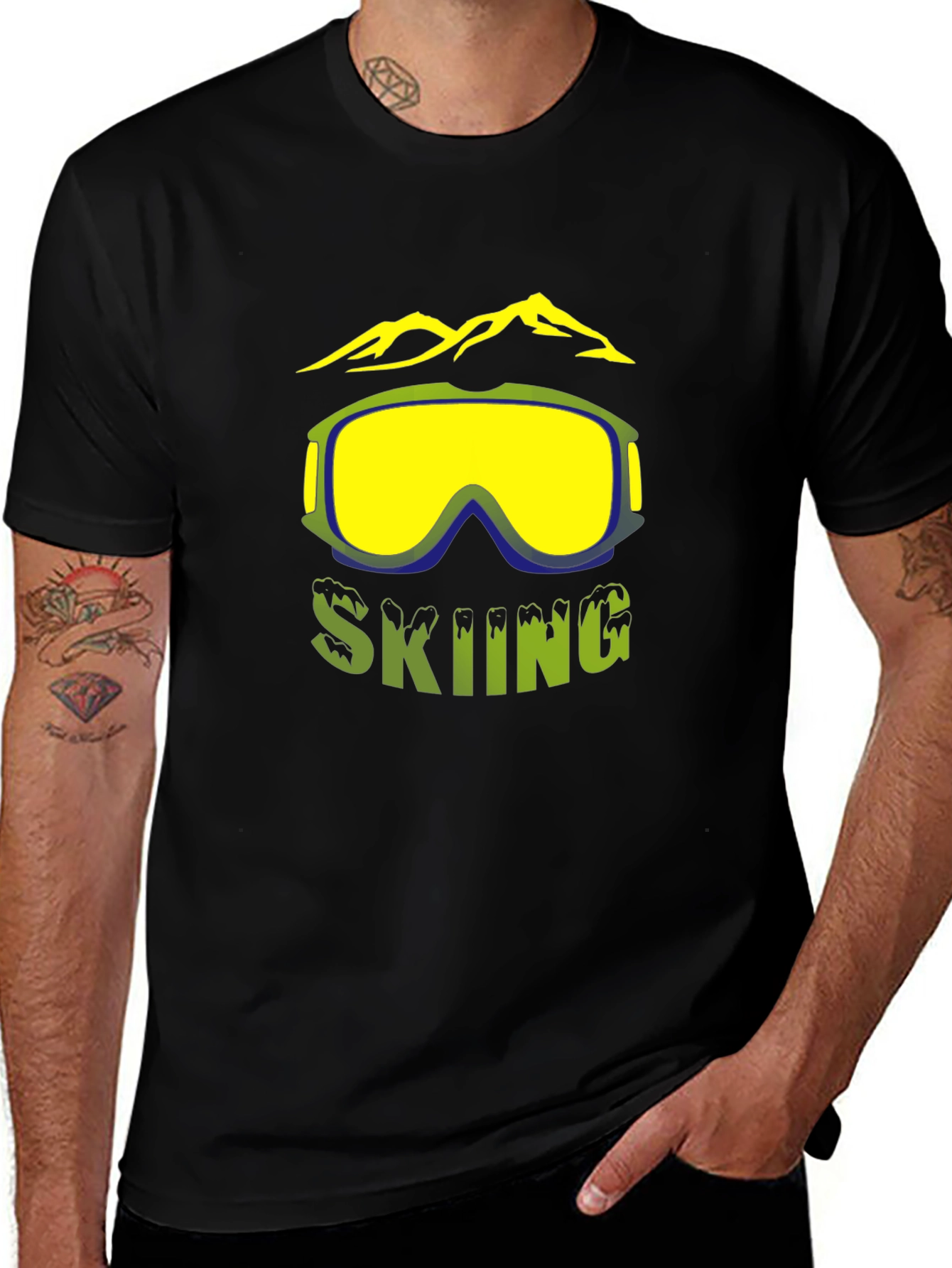 Skiing Graphic T-Shirt - Mountain & Goggles Design