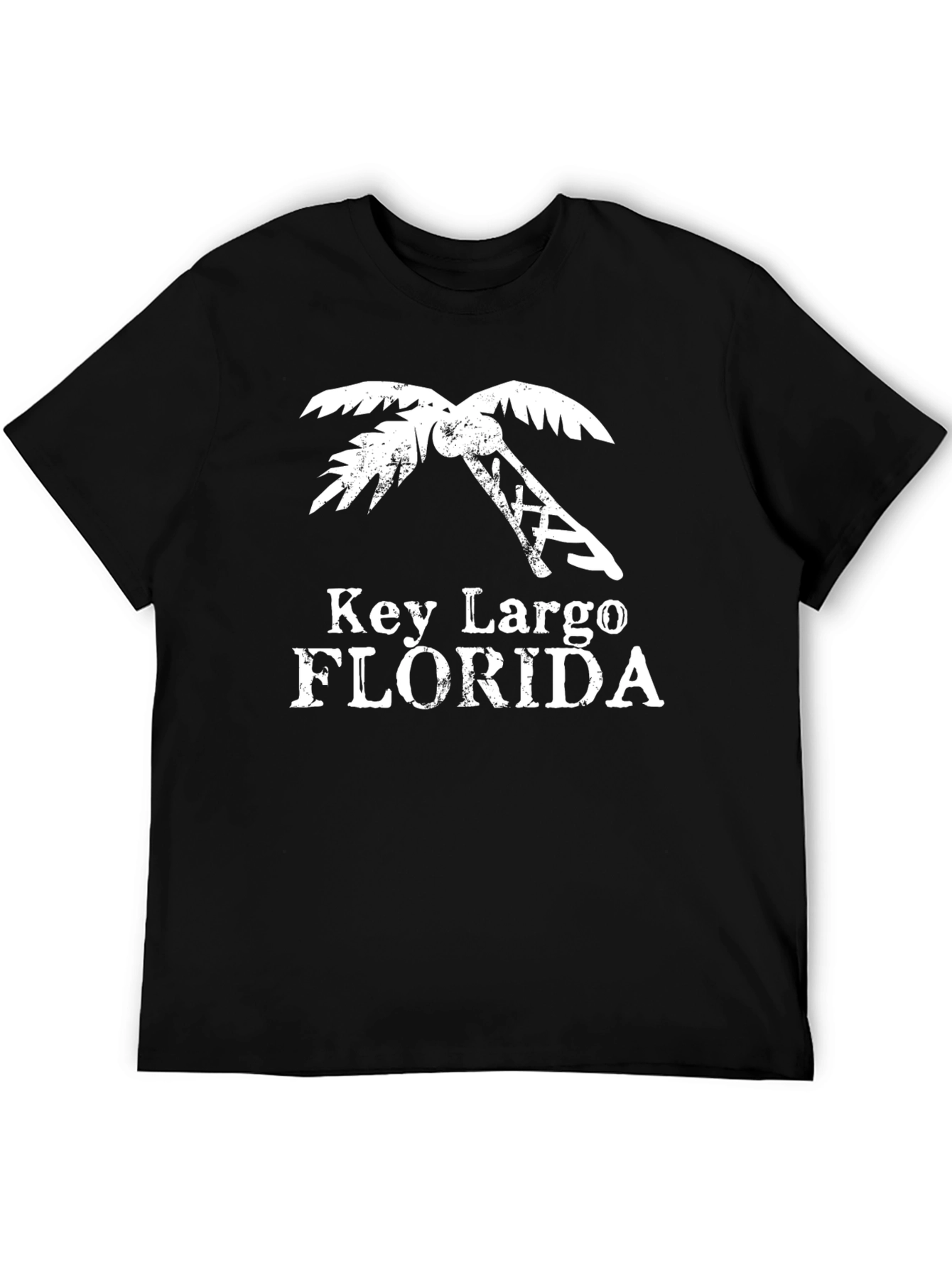 Key Largo Florida Black T-Shirt Palm Tree Distressed