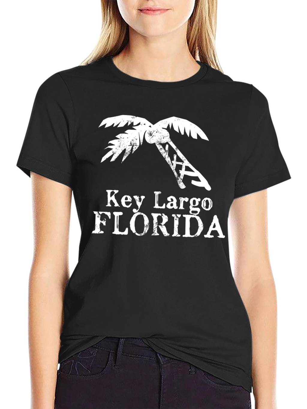 Key Largo Florida Black T-Shirt Palm Tree Distressed