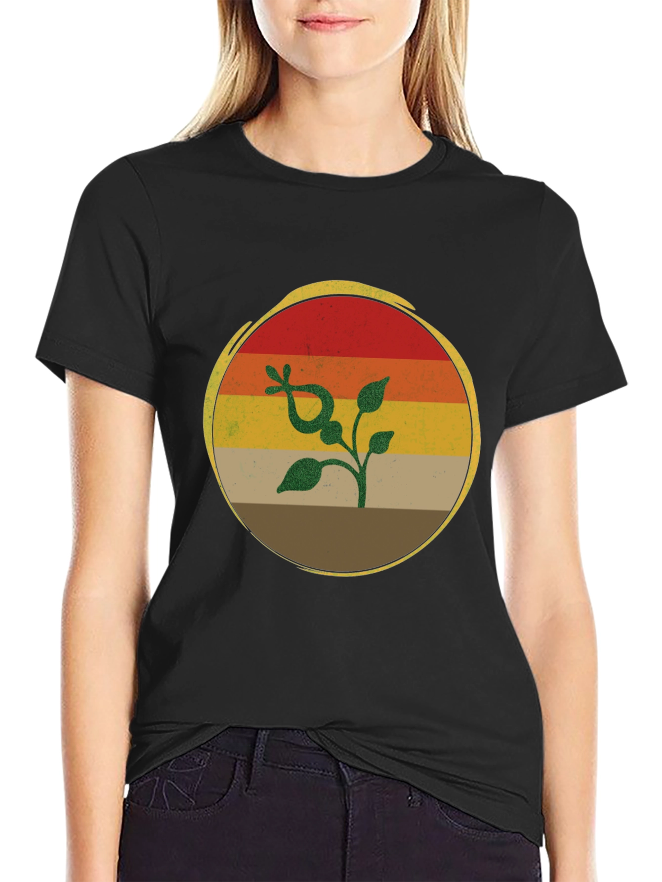 Retro Sunset Plant Graphic T-Shirt