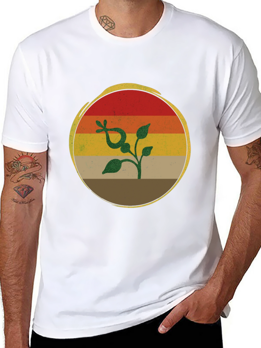 Retro Sunset Plant Graphic T-Shirt