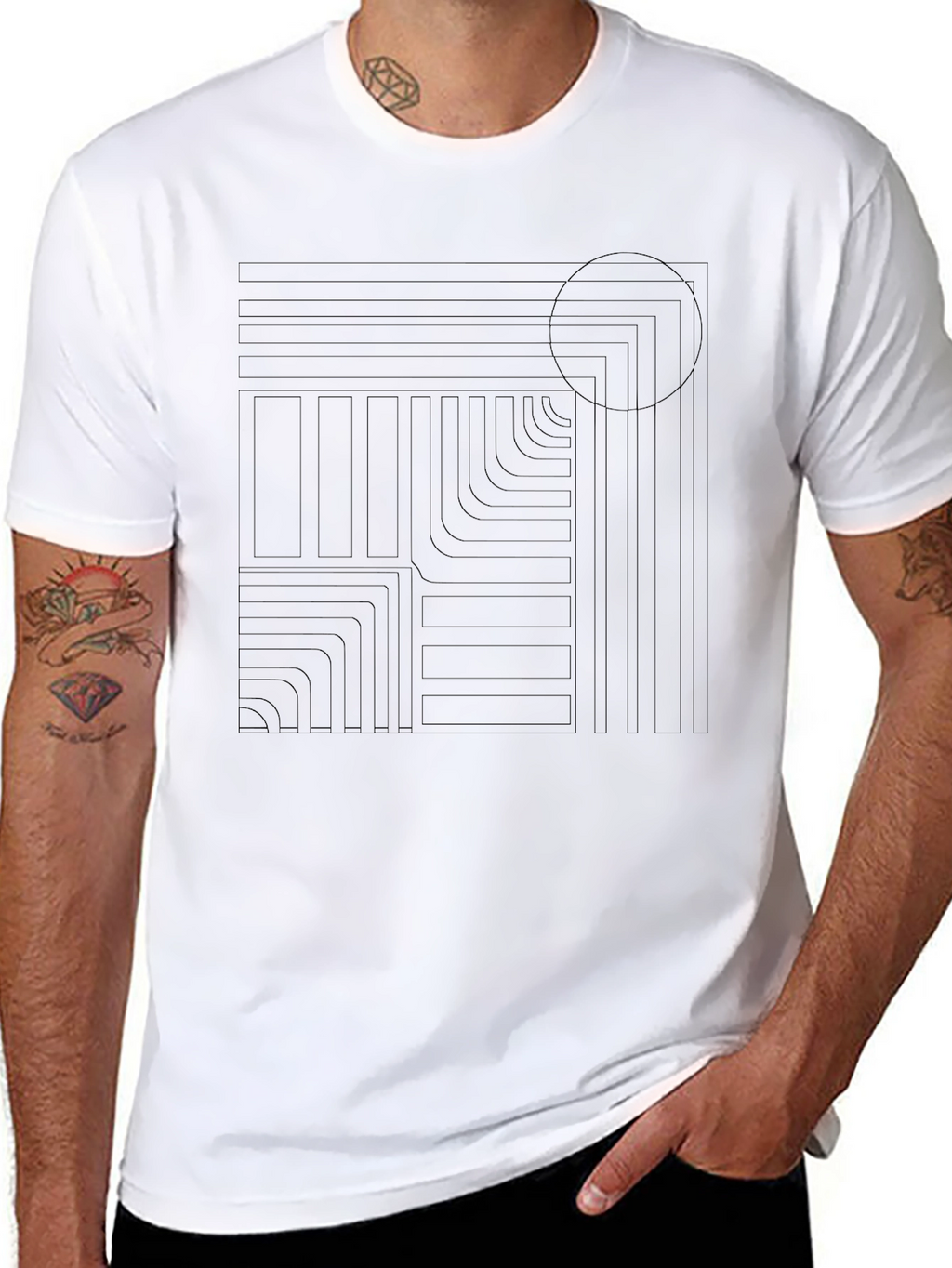 Geometric Graphic Print Mens Black T-Shirt