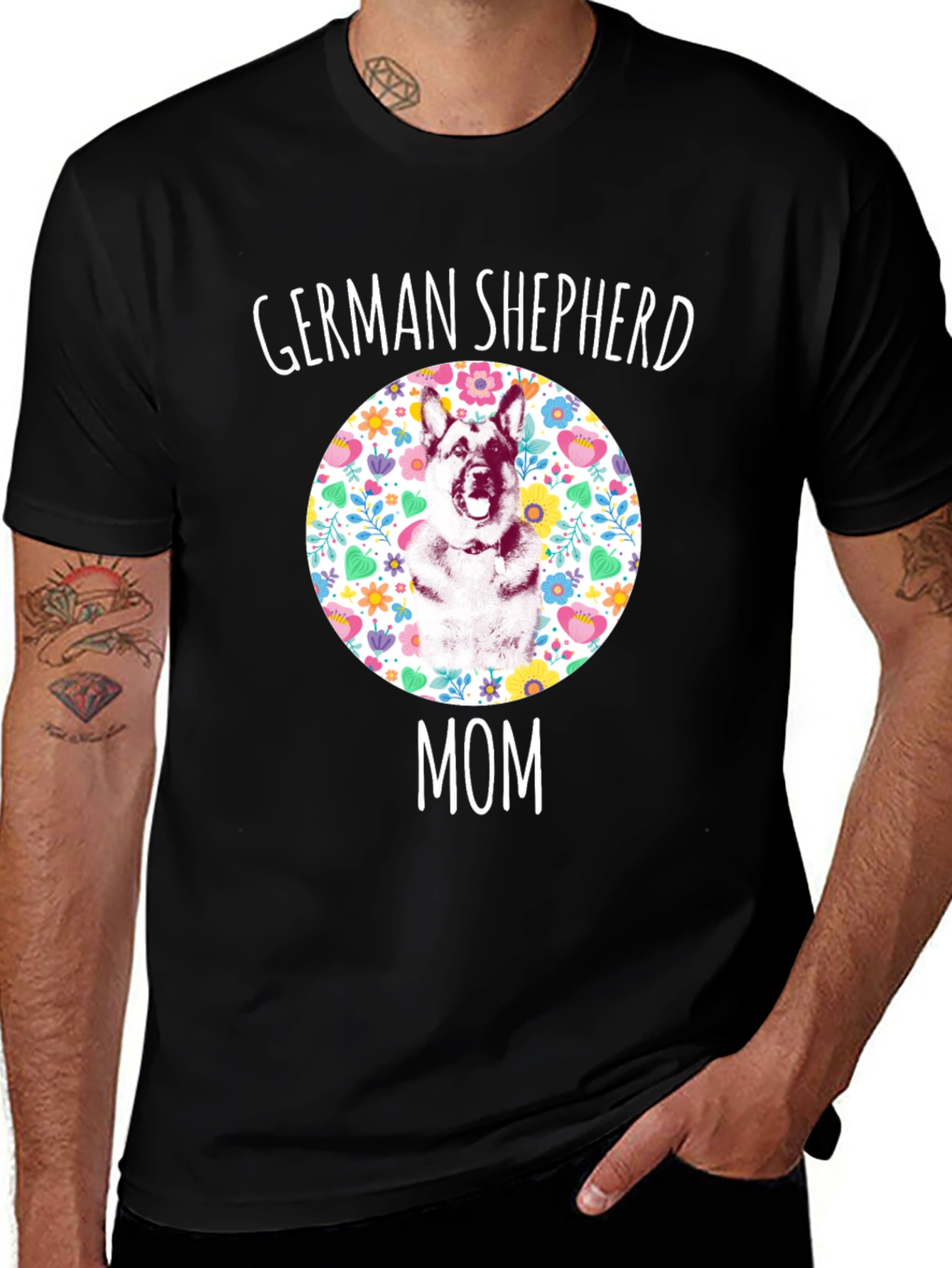 German Shepherd Mom Floral T-Shirt